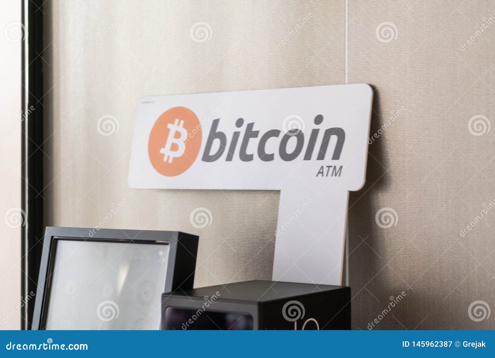 Close Up Photo Of Bitcoin Atm Sign Used For Buying And Selling - 