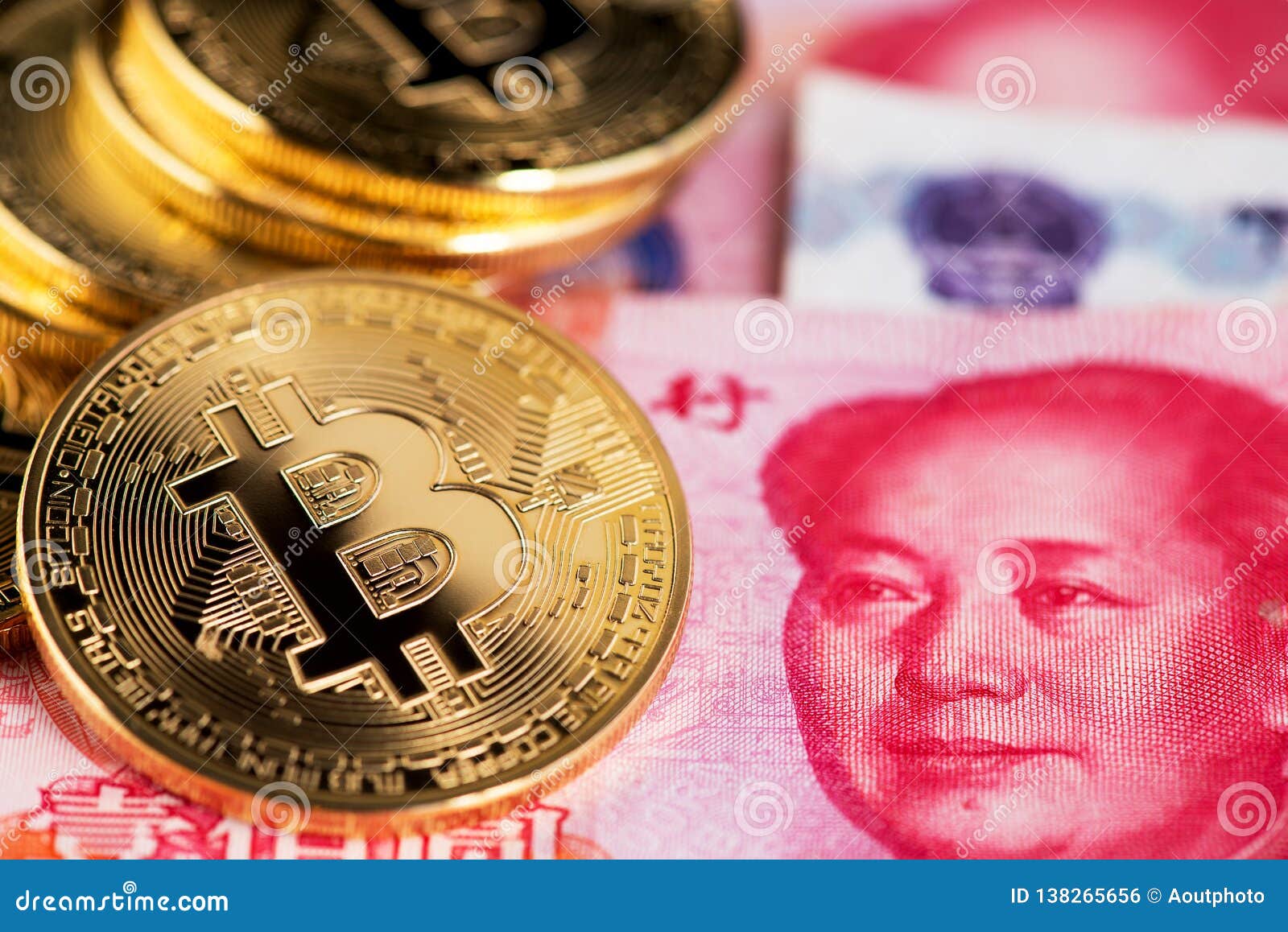 Bitcoin And Banknotes Of One Hundred Yuan. Background With ...