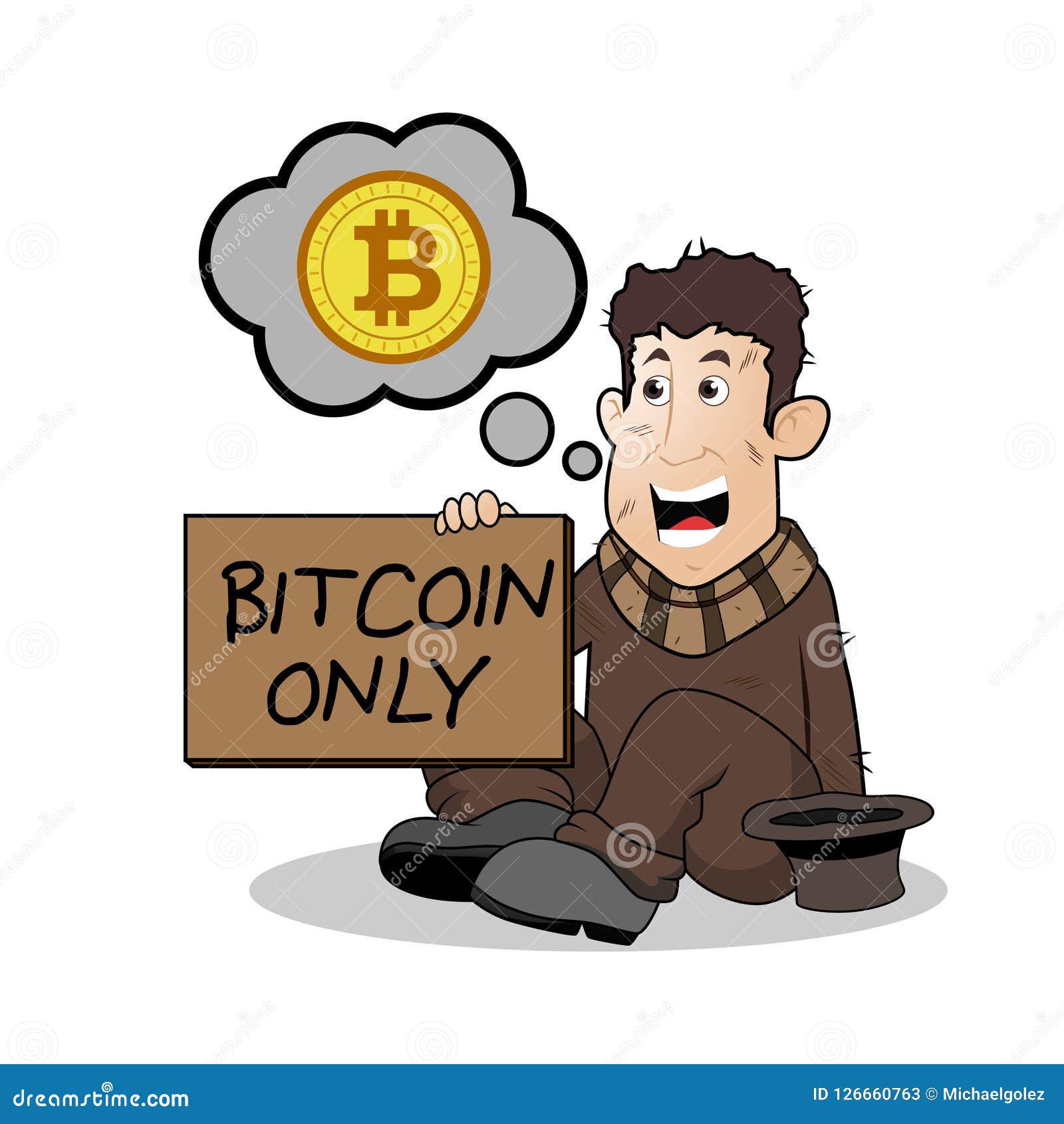 Bitcoin Beggar Cartoon Character Illustration Stock Vector - Illustration  of beggar, donate: 126660763