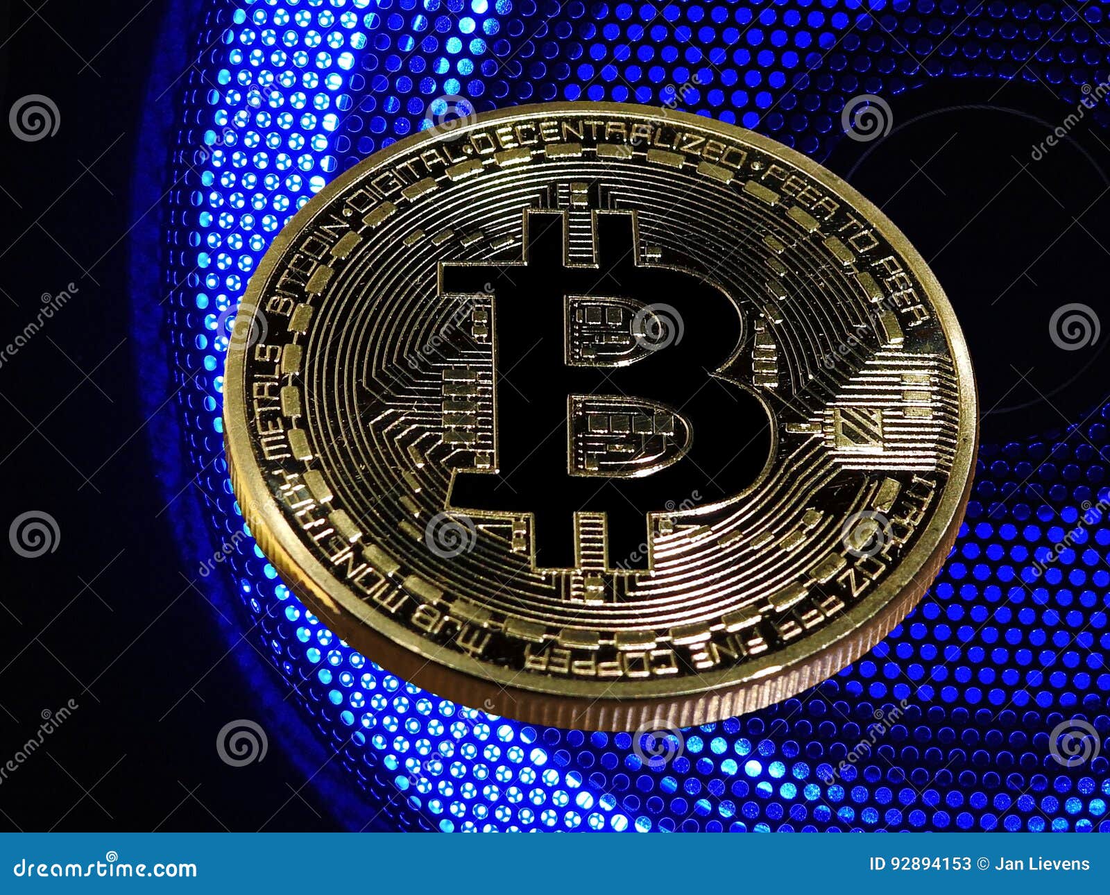 Bitcoin on blue background editorial stock photo. Image of invest - 92894153