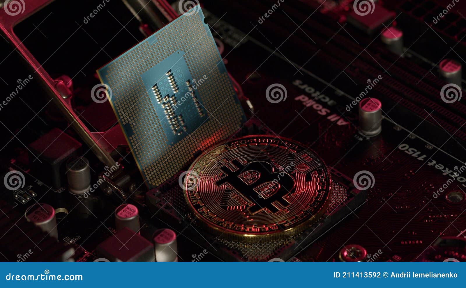 Bitcoin BTC and CPU Central Processor on Digital Technology Pc Motherboard,  Mining Cryptocurrency Stock Photo - Image of processor, blockchain:  211413592