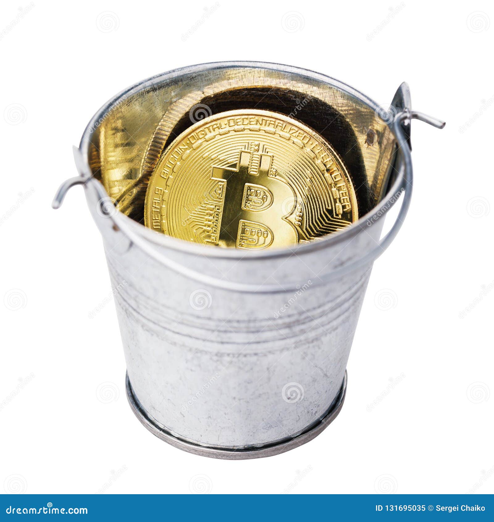Bitcoin in bucket isolated stock image. Image of electronic - 131695035