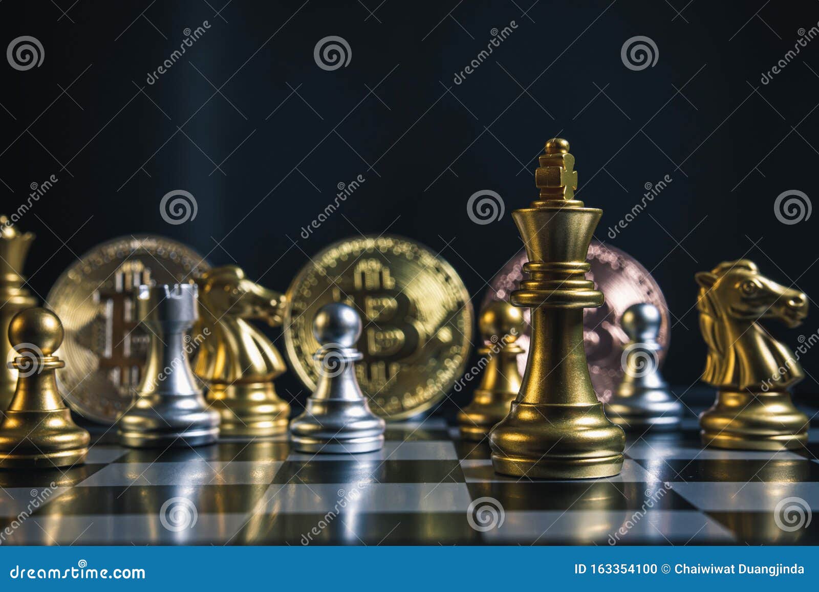 Bitcoin Business Strategy and Chess Board Games Stock Photo Image of