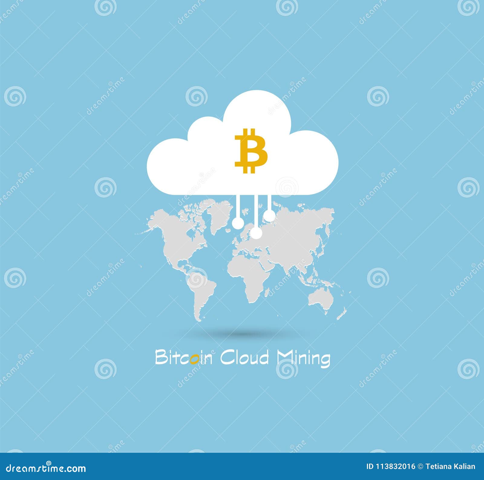Bitcoin Cloud Mining or Hashing Symbol on Blue Sky Background with Gray  World Map. Crypto-currency Business, Technology Stock Vector - Illustration  of market, business: 113832016