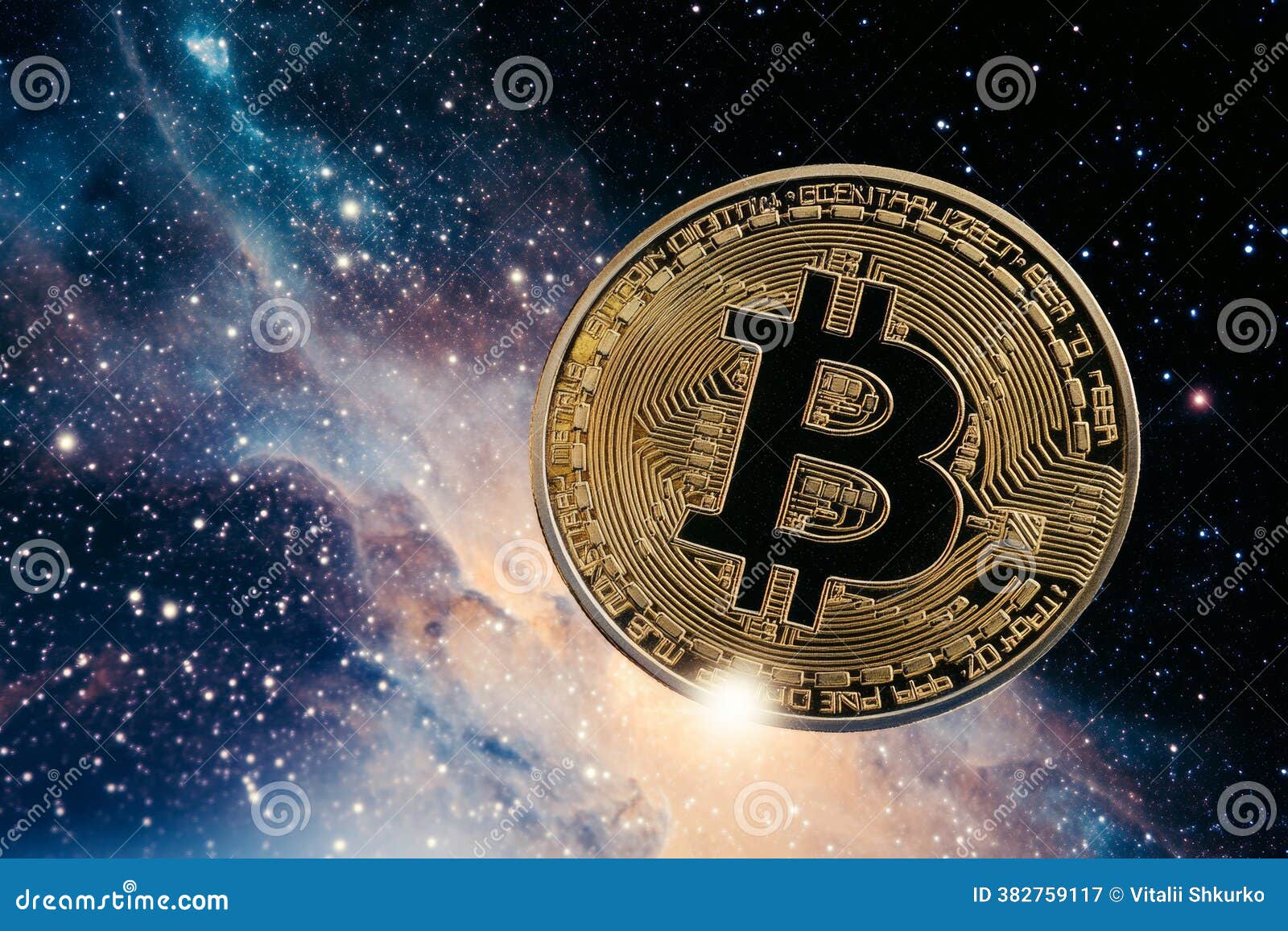 A Bitcoin Coin Appears To Float Effortlessly in the Vastness of Outer  Space, Surrounded by a Colorful Galaxy Backdrop that Stock Image - Image of  crypto, futuristic: 382759117