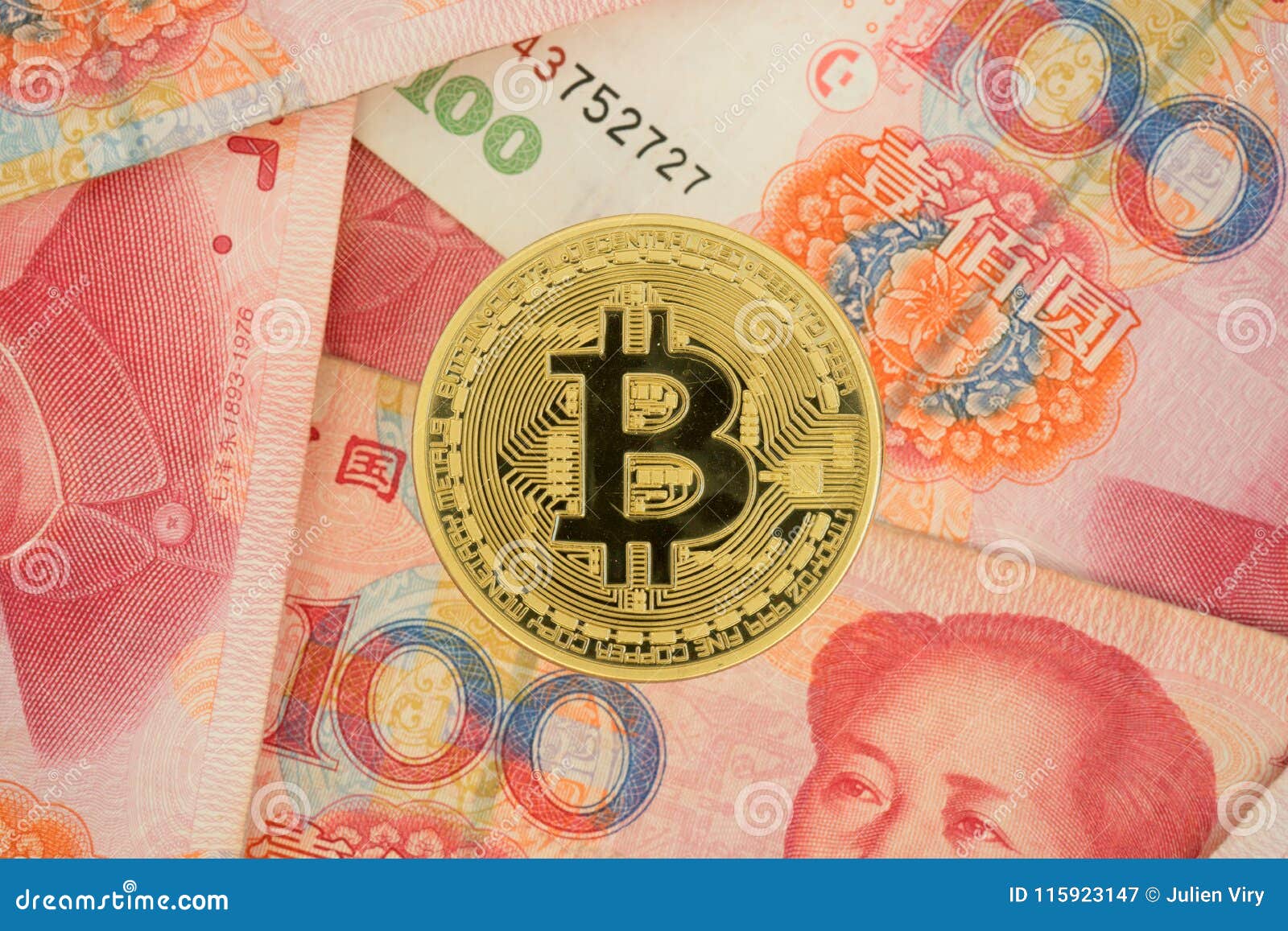 Bitcoin Coin On Chinese Yuan Bills - Crypto Currency In ...