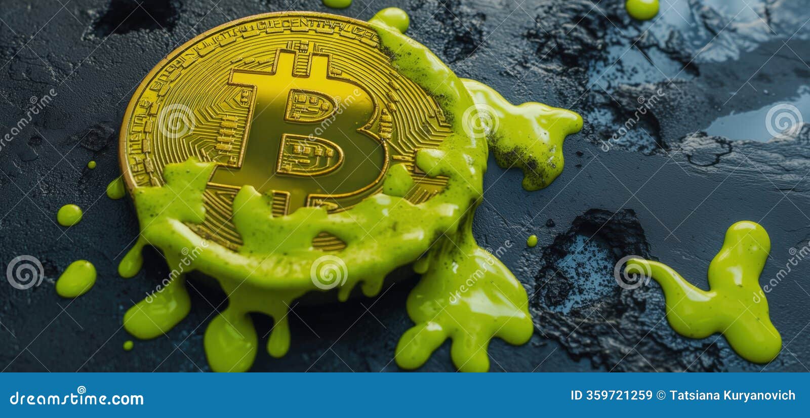 Bitcoin Coin Covered in Vibrant Green Slime on Textured Surface, Showcasing  Cryptocurrency S Unique Visual Stock Image - Image of modern, shiny:  359721259