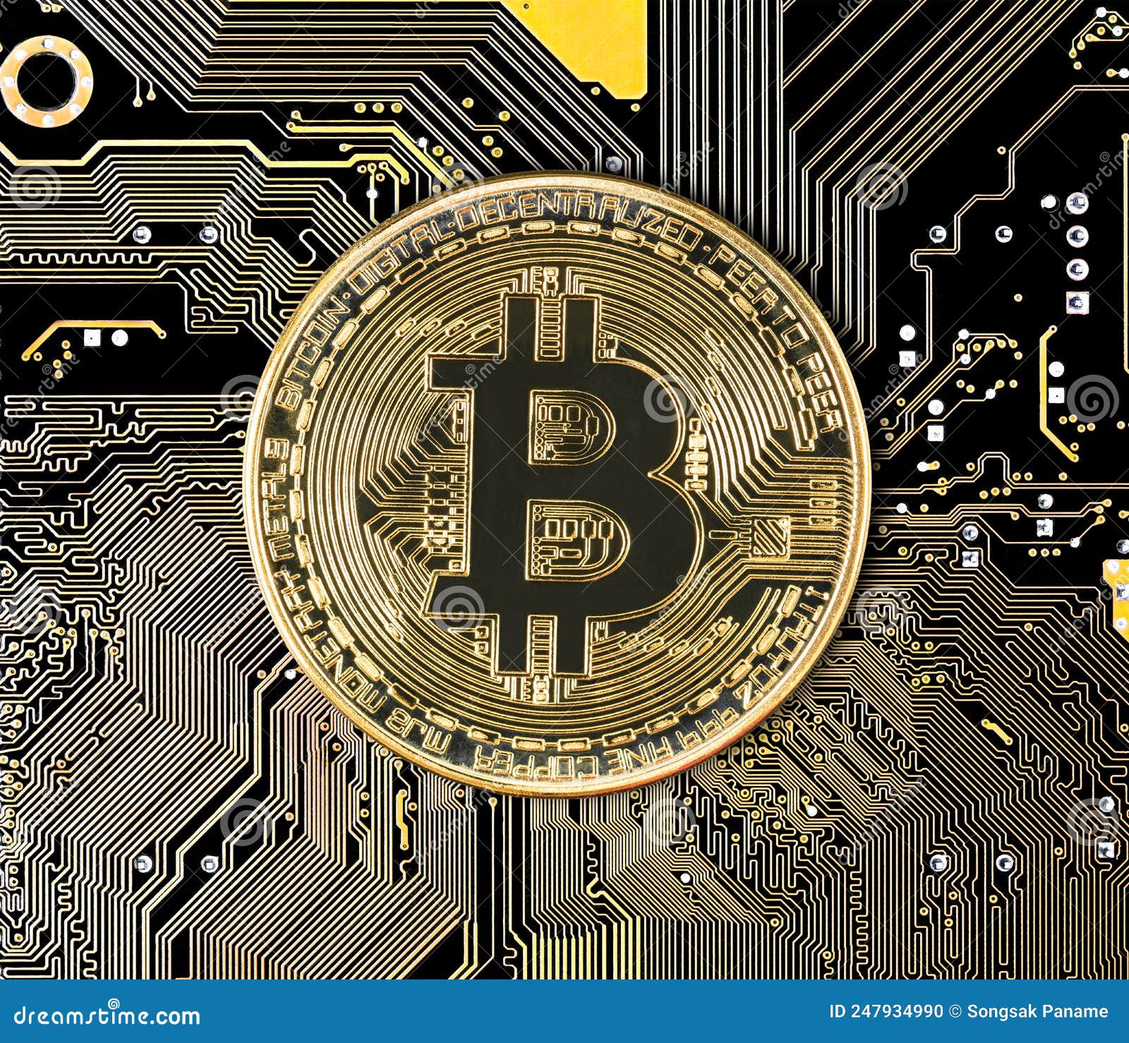 Bitcoin Coin Cryptocurrency on Circuit Board Stock Photo - Image of  mainboard, data: 247934990