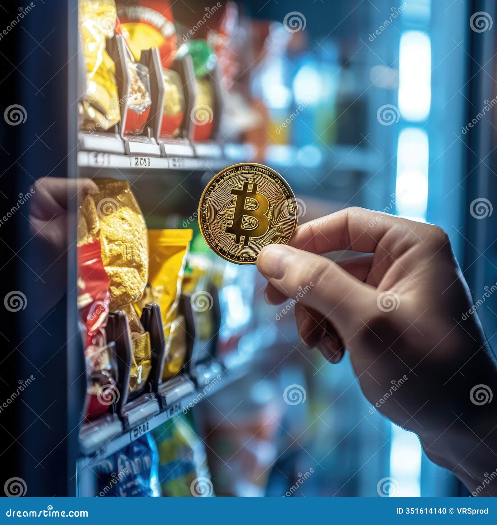Bitcoin Coin with Illuminated Snack Vending Machine Stock Photo - Image of  futuristic, closeup: 351614140