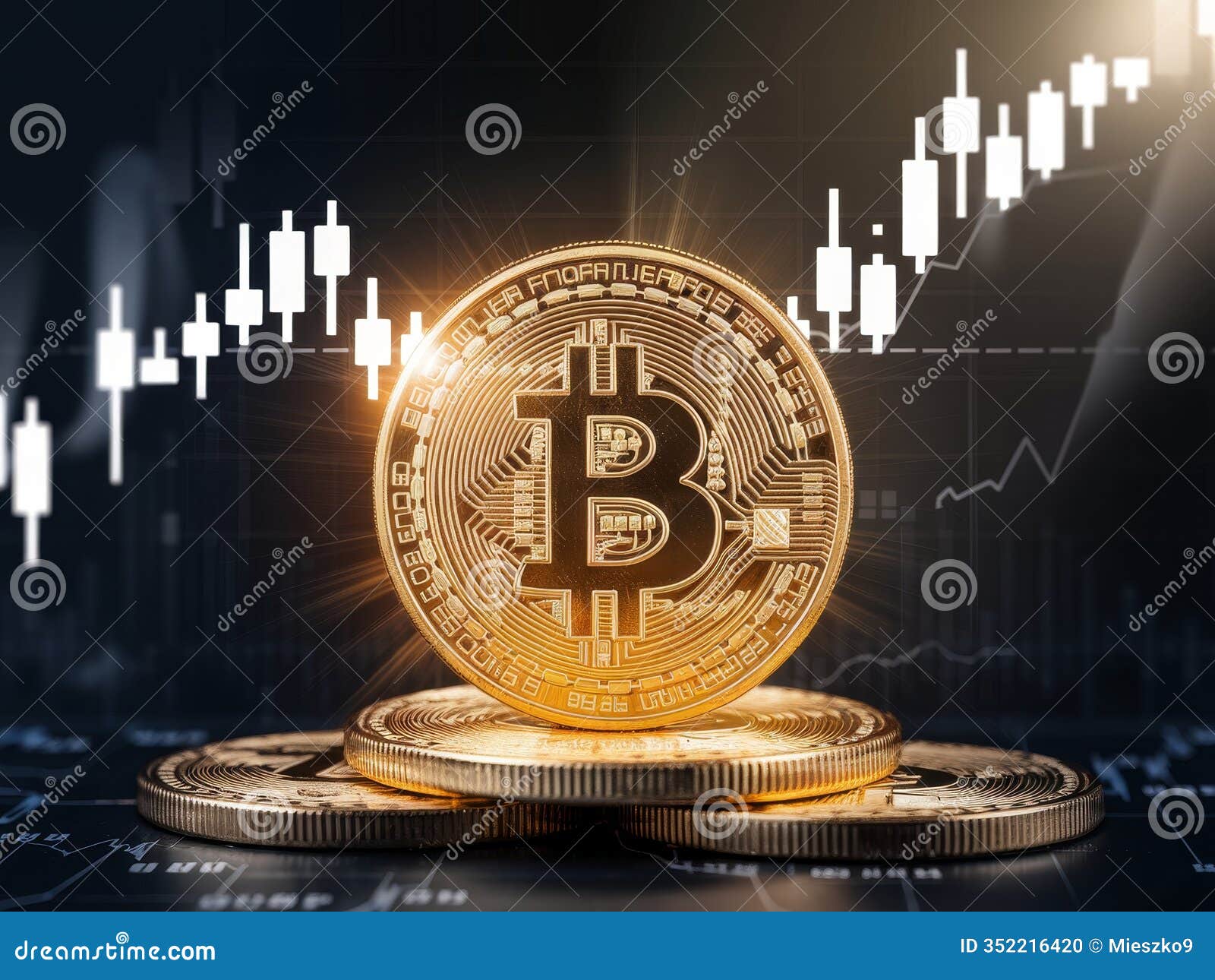 Bitcoin Coins in Front of Rising Cryptocurrency Market Graph during Trading  Activity Stock Photo - Image of digital, charts: 352216420