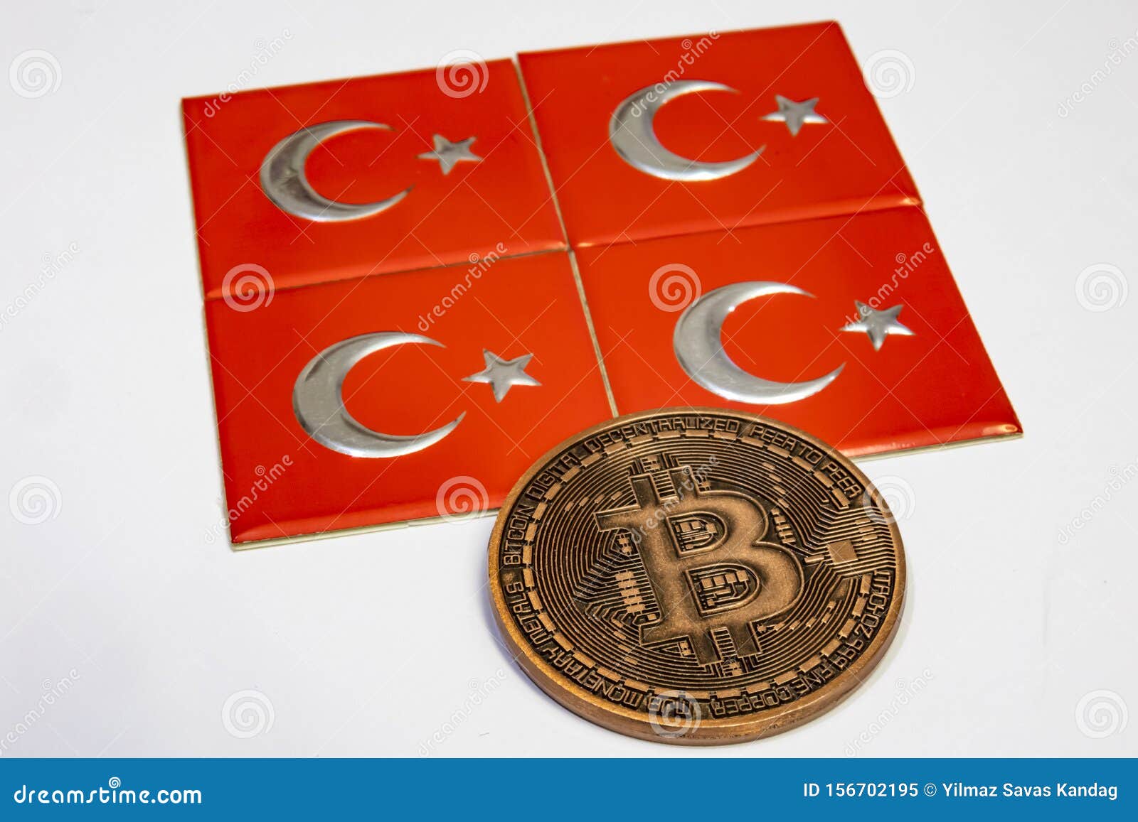 Bitcoin Coins And Turkish Flags On White Background. Stock ...