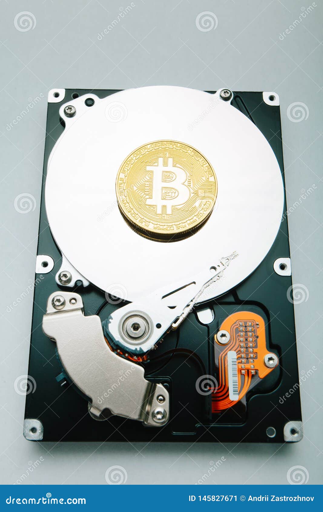Bitcoin. Crypto Currency in the Background of the Hard Drive Stock Image -  Image of technology, bank: 145827671