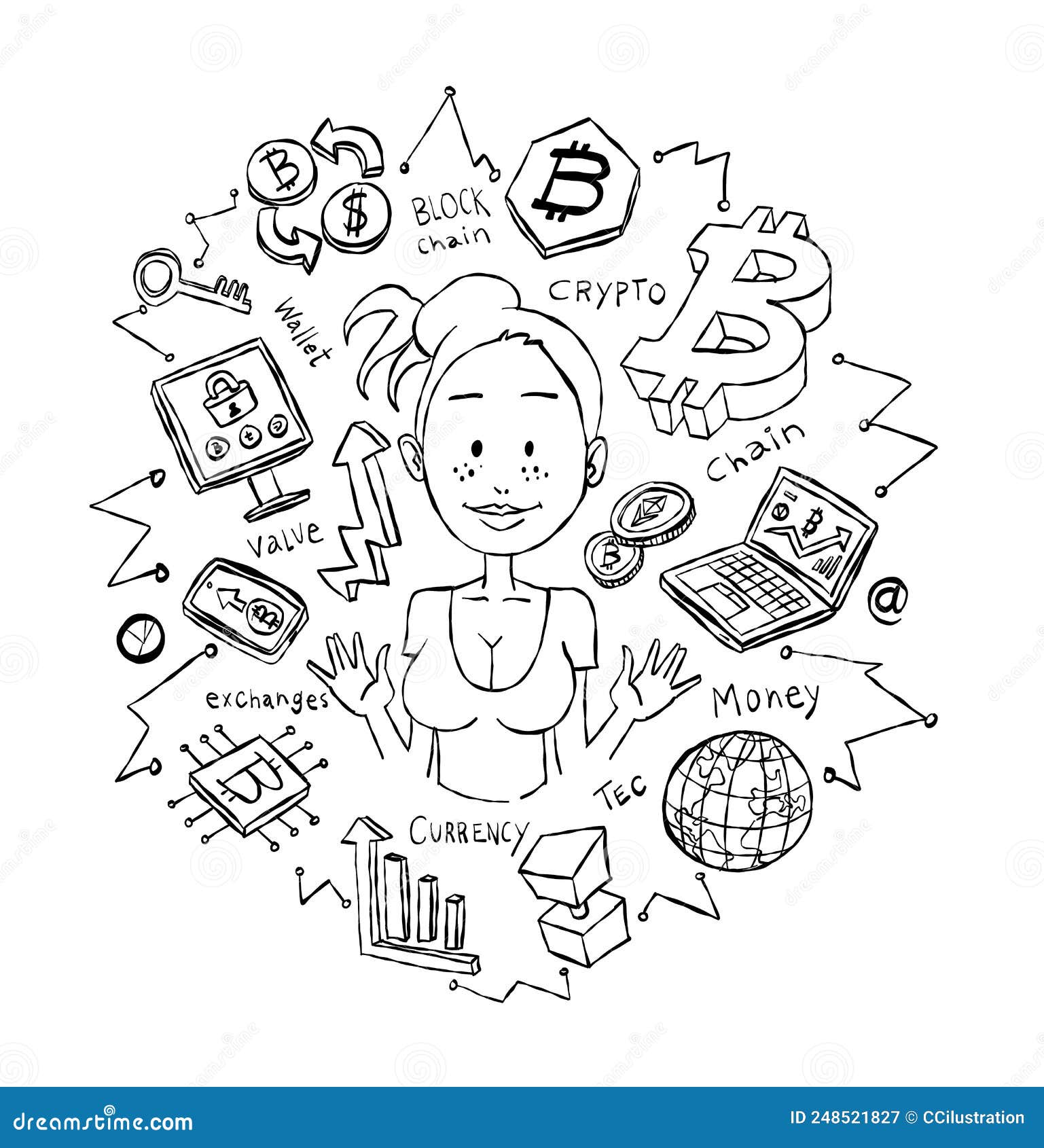 Bitcoin Crypto Investment Doodle Set Vector Stock Illustration -  Illustration of debt, internet: 248521827