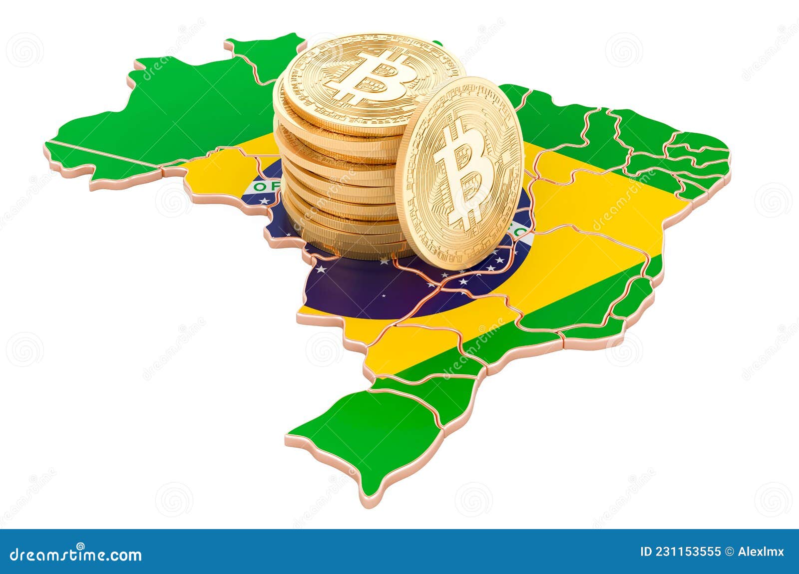 Bitcoin Cryptocurrency in Brazil, 3D Rendering Stock Illustration -  Illustration of bitcoin, monetary: 231153555