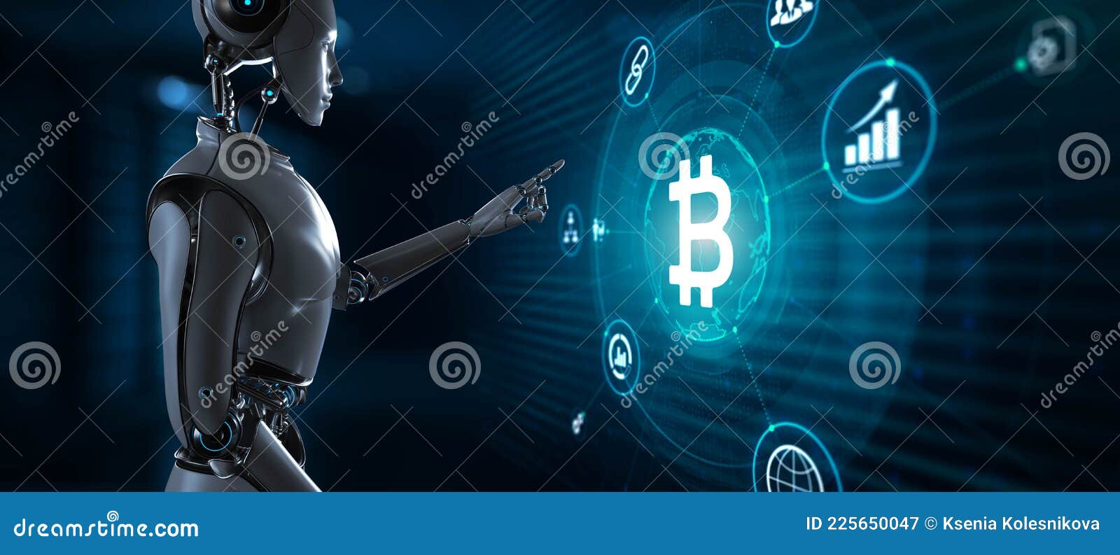 Bitcoin Cryptocurrency BTC Trading. Robot Pressing Button on Screen 3d  Render Stock Illustration - Illustration of money, technology: 225650047