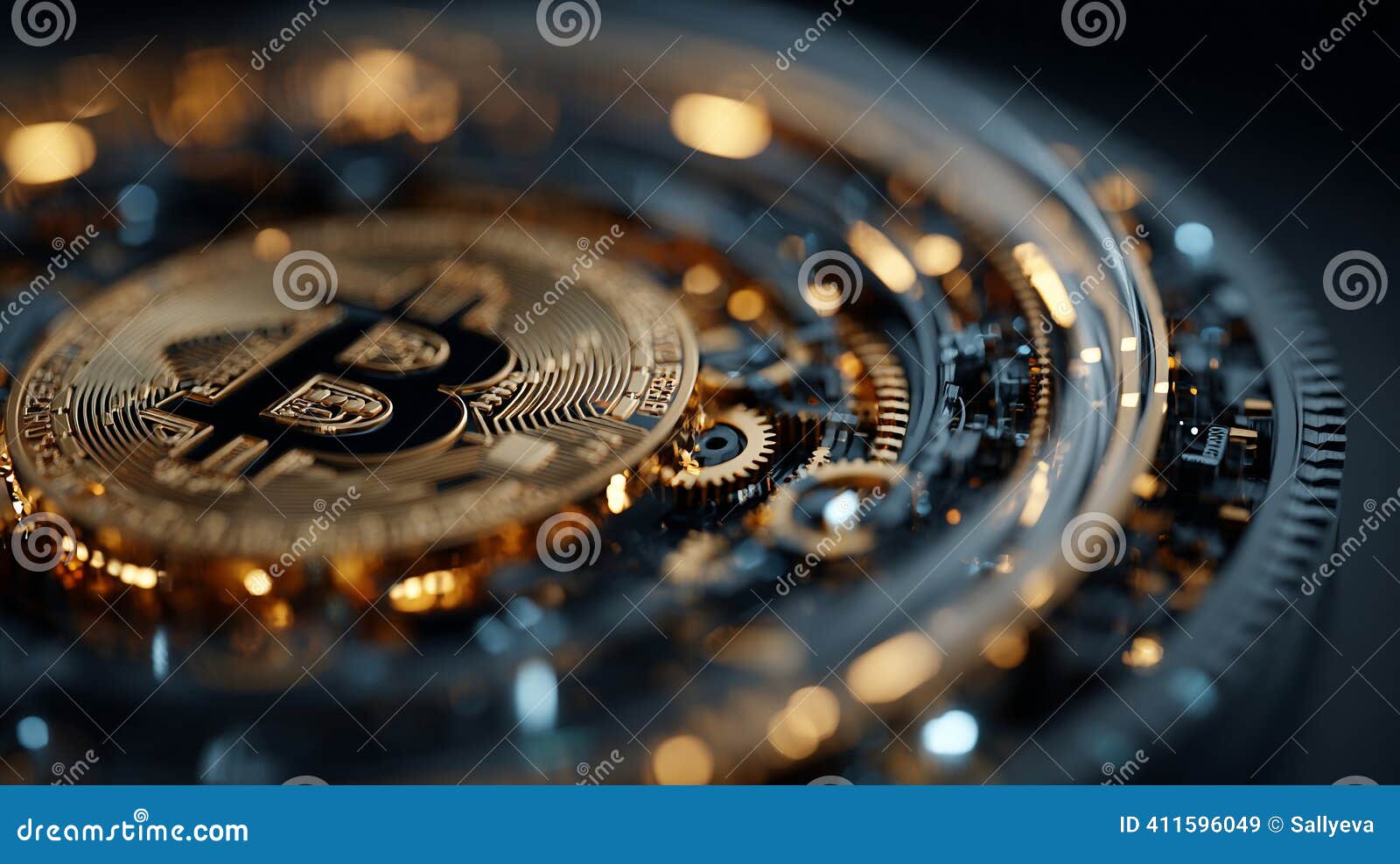 Bitcoin Cryptocurrency Coin with Abstract Mechanical Gears and Circuits  Stock Illustration - Illustration of technology, blockchain: 411596049
