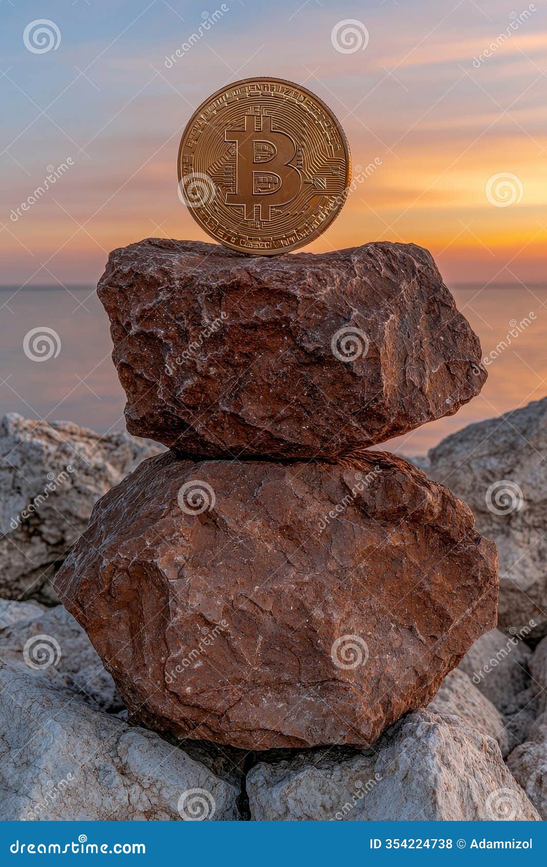 Bitcoin Cryptocurrency Coin on Balanced Rocks at Sunset Stock Illustration  - Illustration of blockchain, economy: 354224738