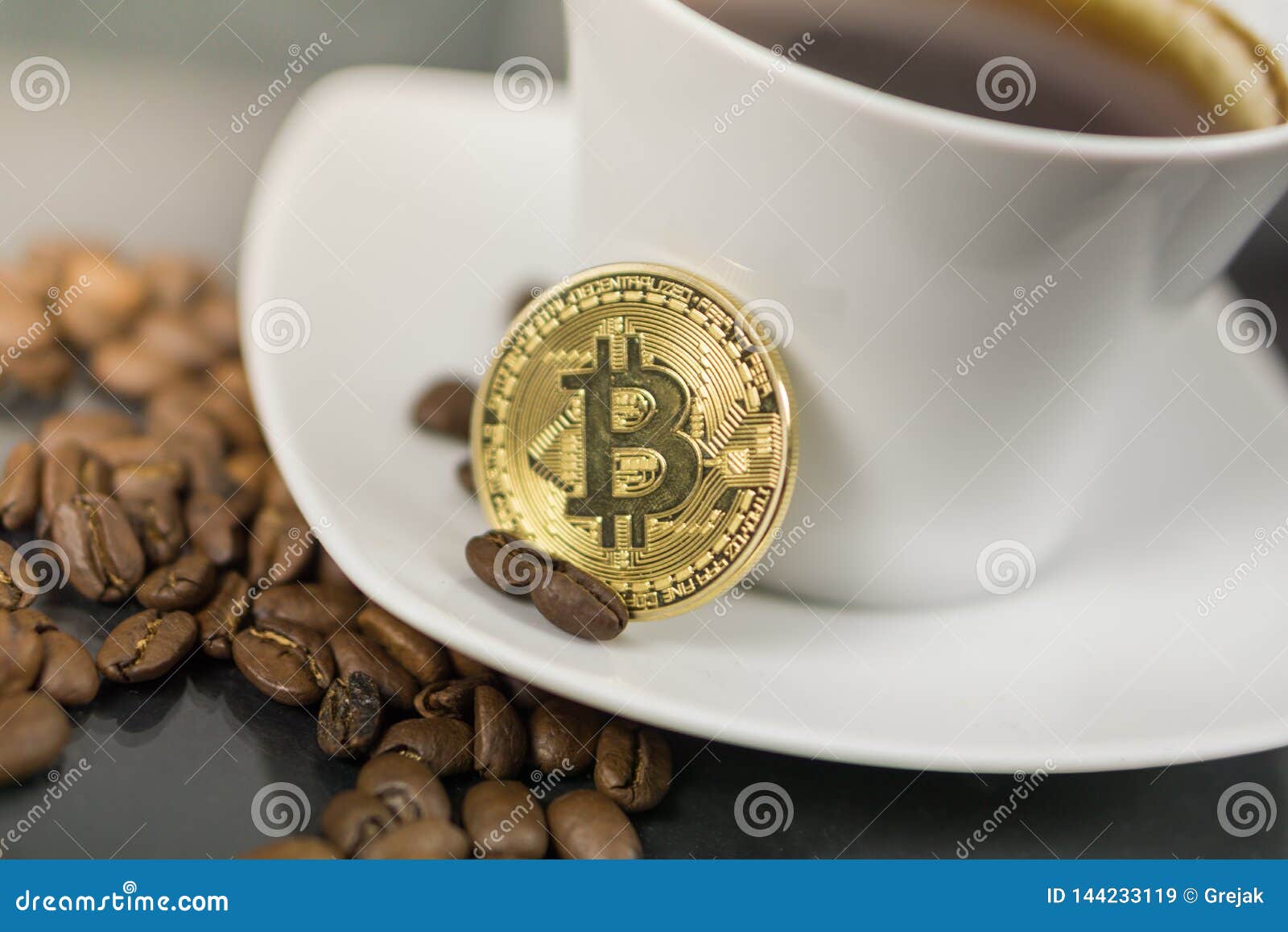 Bitcoin Cryptocurrency Coin with Coffee Cup and Coffee Beans Stock Image -  Image of black, closeup: 144233119