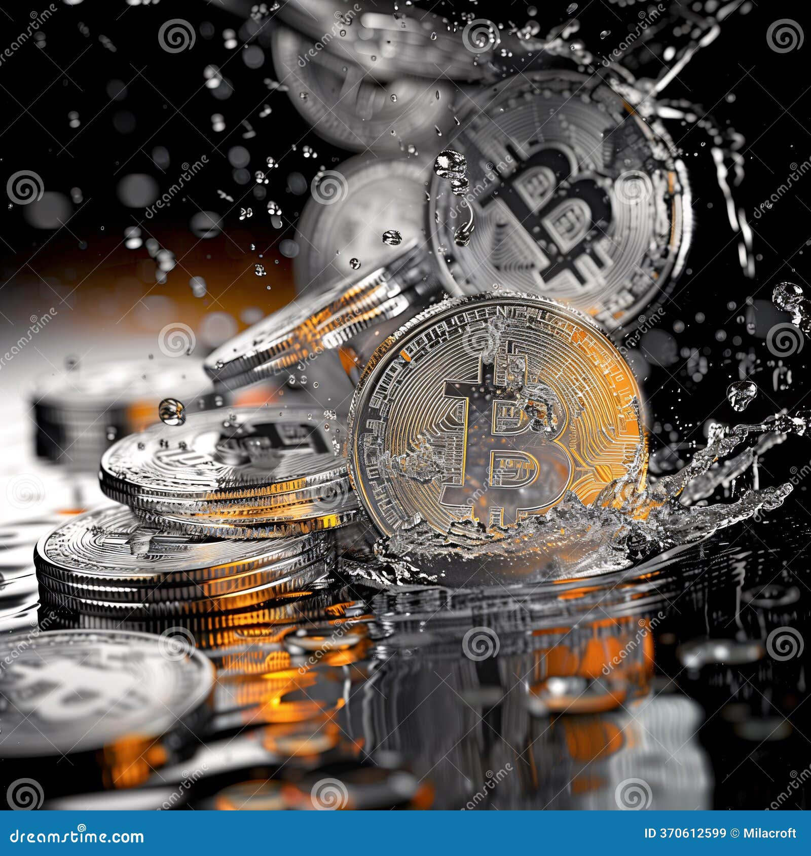 Bitcoin Cryptocurrency Coins Splashing into Water Stock Illustration -  Illustration of business, investment: 370612599