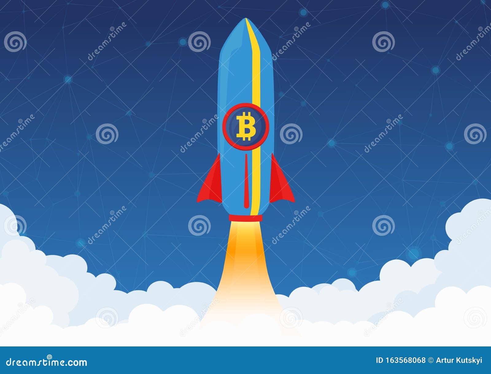 Bitcoin Cryptocurrency Concept. Rocket Flying To The Moon ...