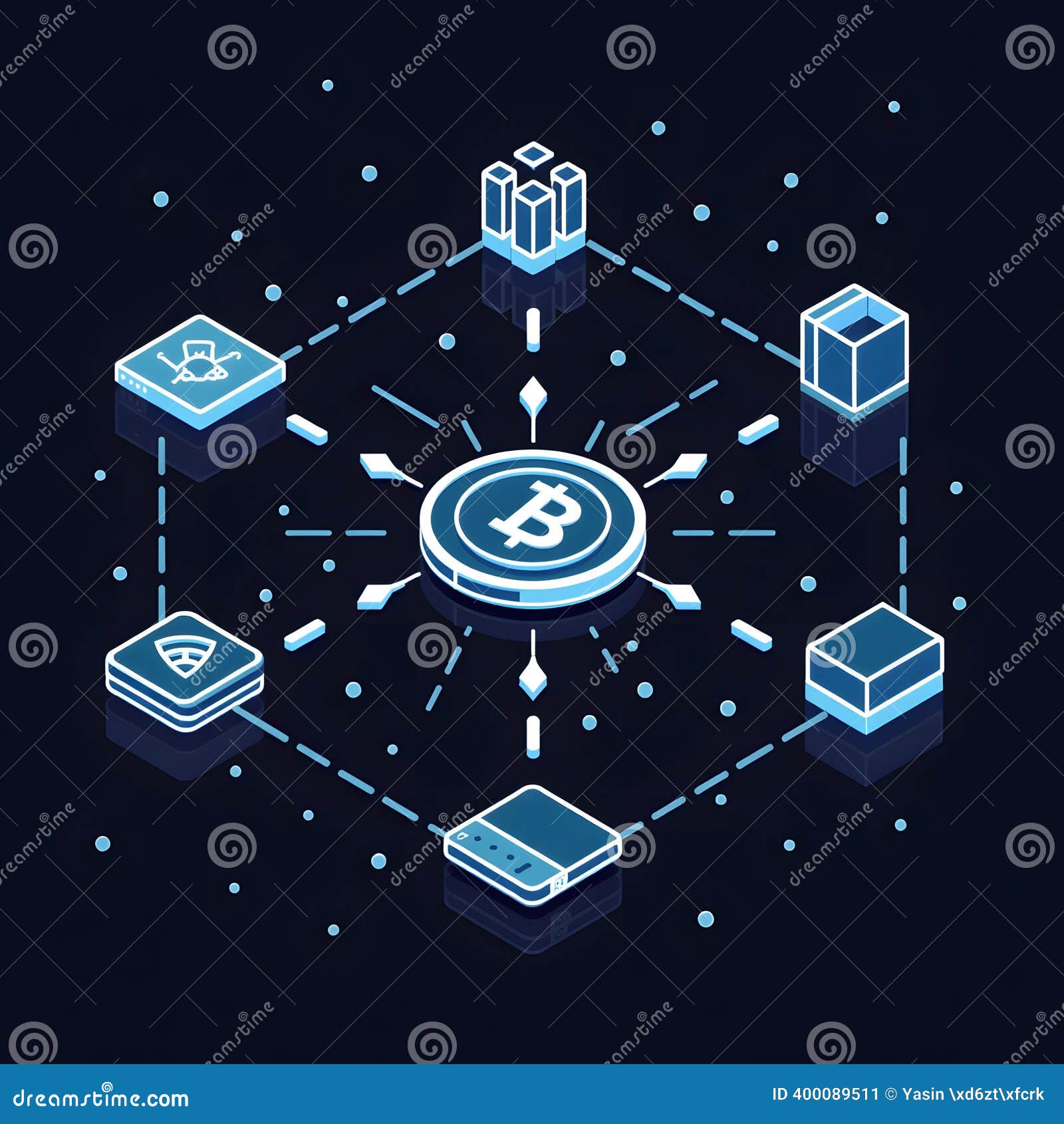 Bitcoin Cryptocurrency Concept Visualized with Blockchain Technology and  Secure Digital Finance Stock Illustration - Illustration of nodes, network:  400089511