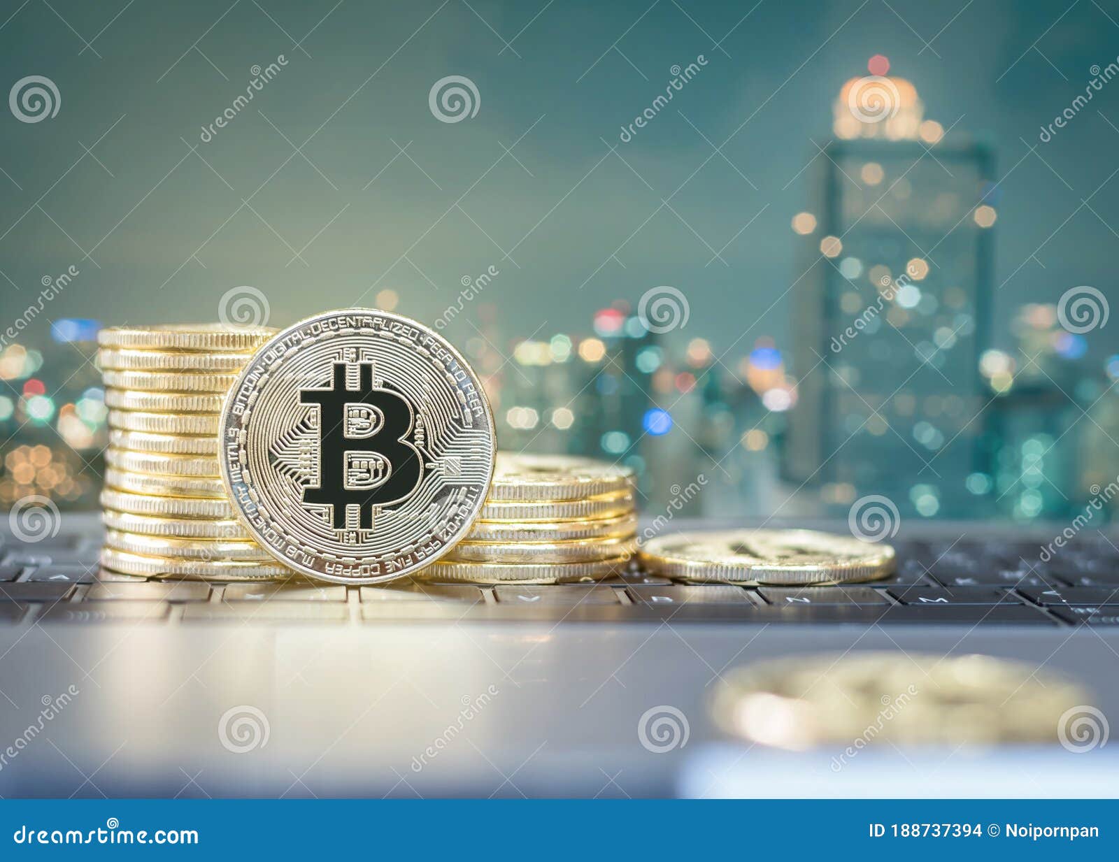 Bitcoin Cryptocurrency Declining Coin Stacks, Lower Value ...