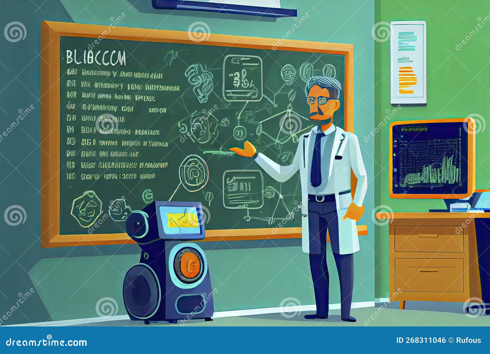 Bitcoin Cryptocurrency Digital Currency Concept. Robot Professor Explains  Stock Illustration - Illustration of cryptocurrency, gold: 268311046