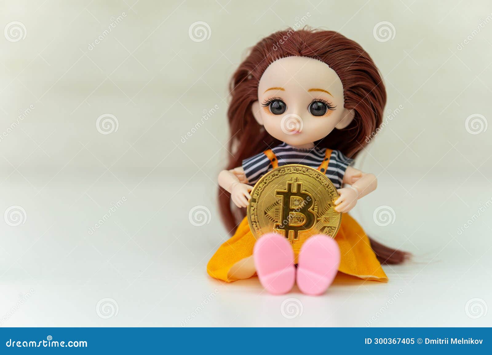 Bitcoin Cryptocurrency. Digital Currency of the Future. Selective Focus of  a Doll on the Knee Holding Bitcoin Replica. Stock Image - Image of  technology, payment: 300367405