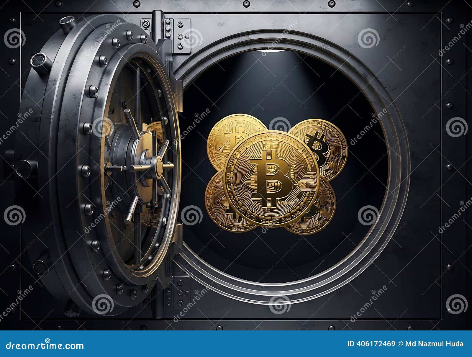 Bitcoin Cryptocurrency Digital Currency Stored Securely Inside a Vault for  Financial Security Stock Illustration - Illustration of modern, bitcoin:  406172469