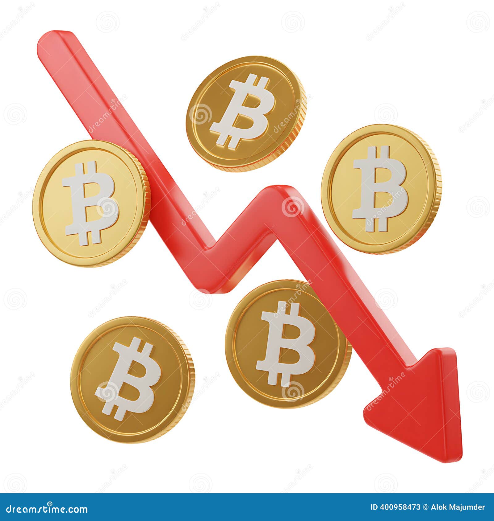 Bitcoin Cryptocurrency Falling Downward Trend with Red Arrow and Coins  Stock Image - Illustration of trading, volatility: 400958473