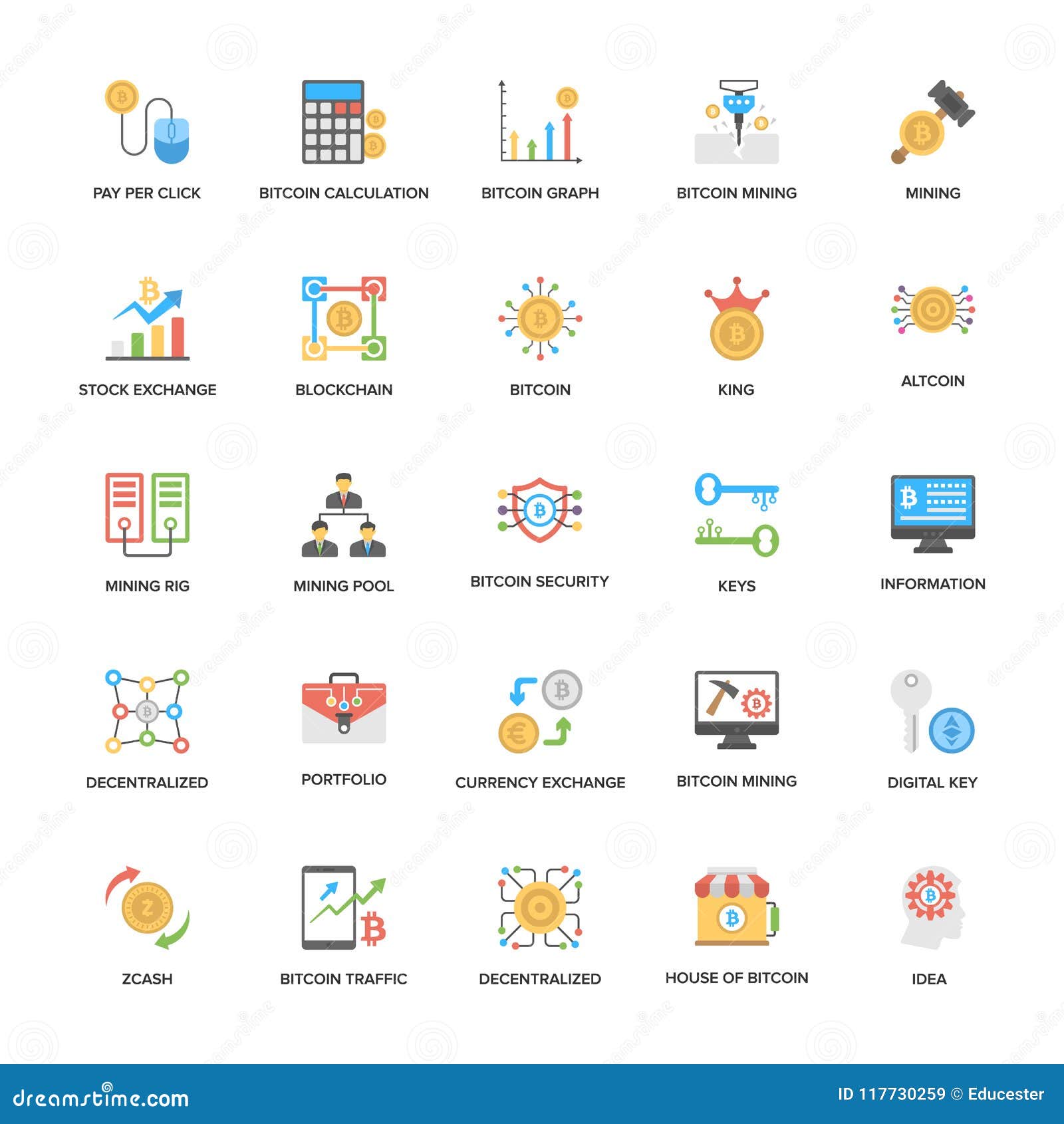 Bitcoin and Cryptocurrency Flat Icons Collection Stock Illustration -  Illustration of payment, bitcoin: 117730259