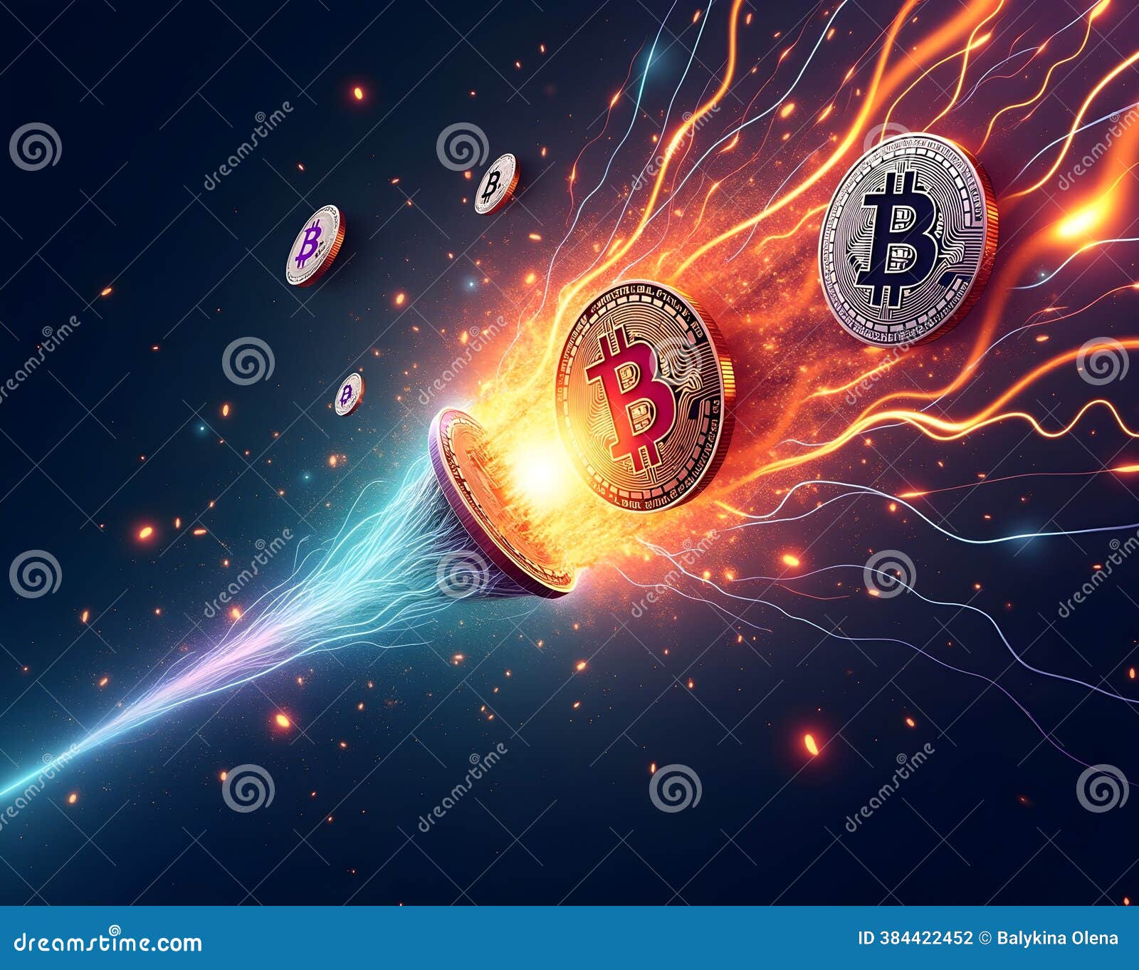 Bitcoin Cryptocurrency Glowing in Motion with Vibrant Energy and Digital  Light on Dark Background Stock Illustration - Illustration of data,  transfer: 384422452