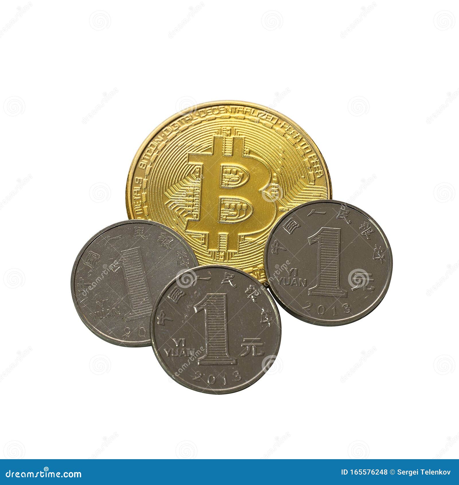 Bitcoin Cryptocurrency Gold Coin With Three Chinese Yuan ...