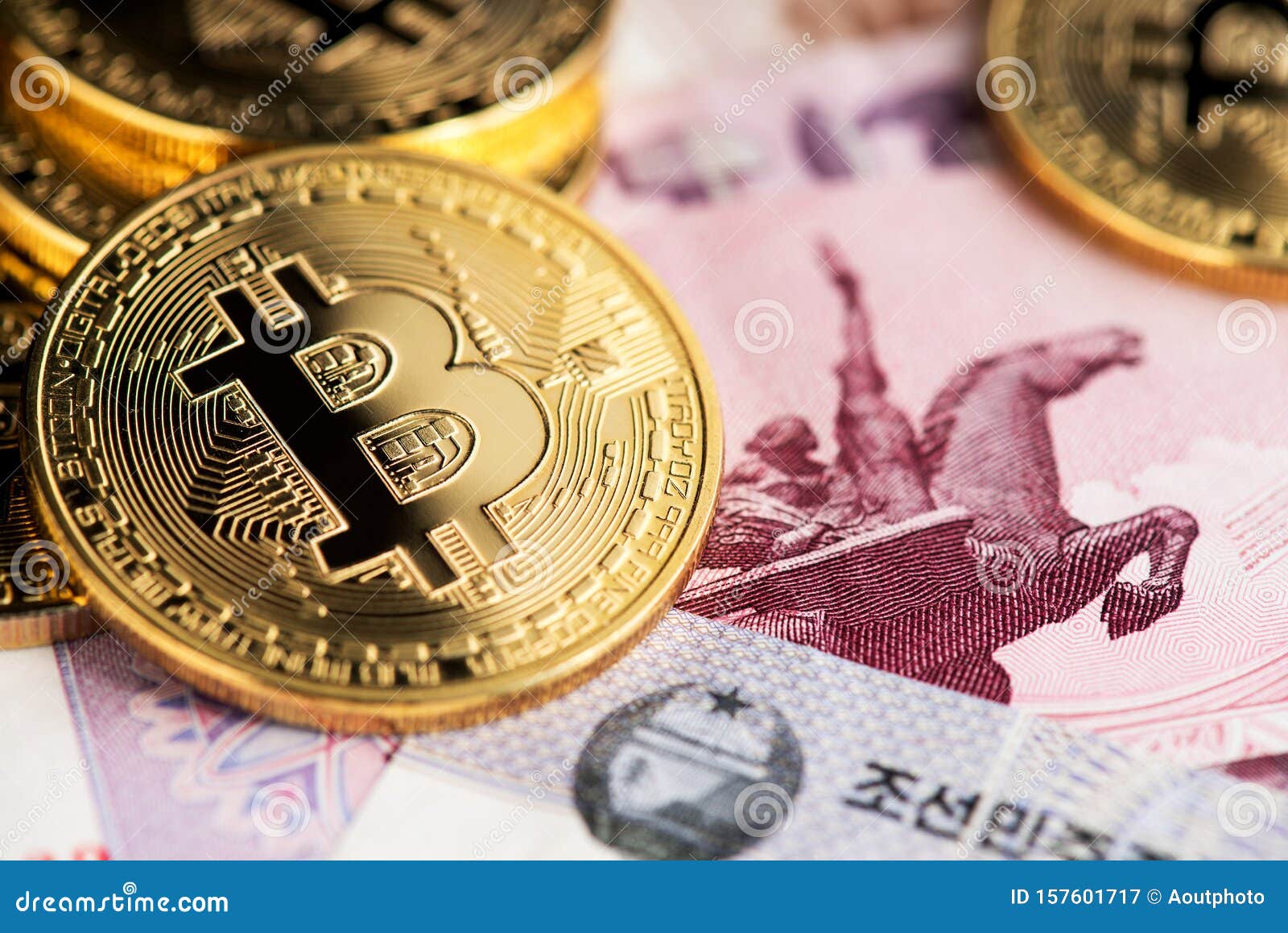 Bitcoin Cryptocurrency On North Korean Won Close Up Image. Stock Image ...