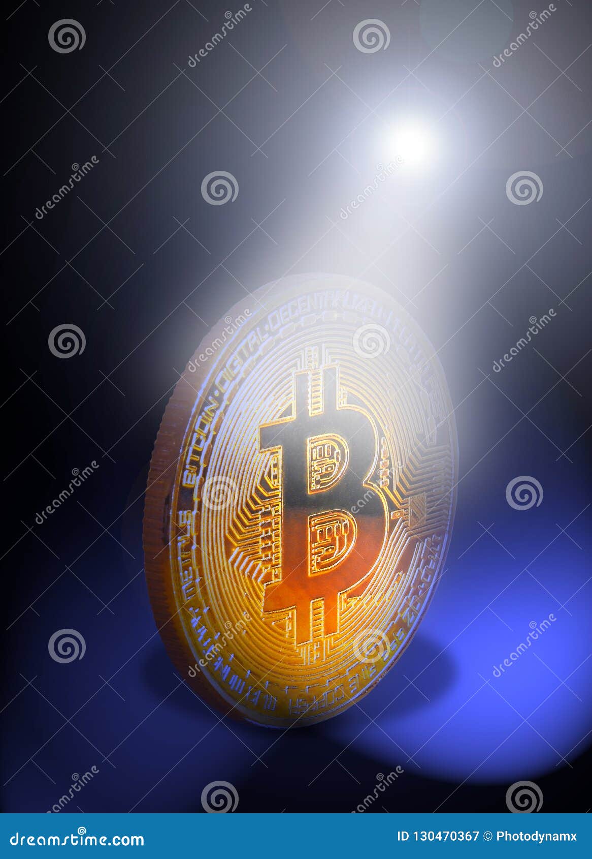 Bitcoin Cryptocurrency in the Spotlight Beam Stock Image - Image of fiscal,  finance: 130470367