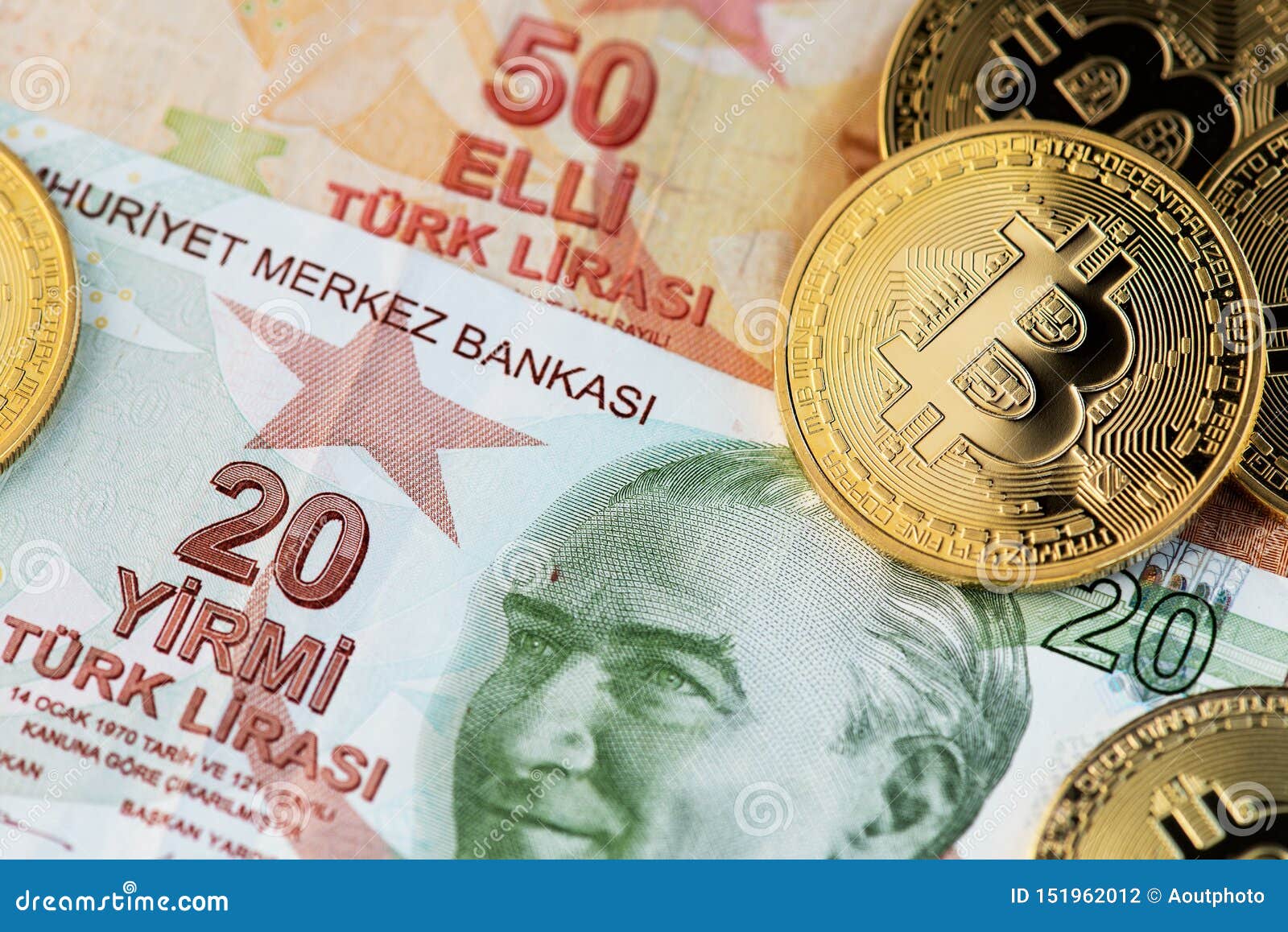 Bitcoin Cryptocurrency And Turkish Lira Banknotes. Stock ...