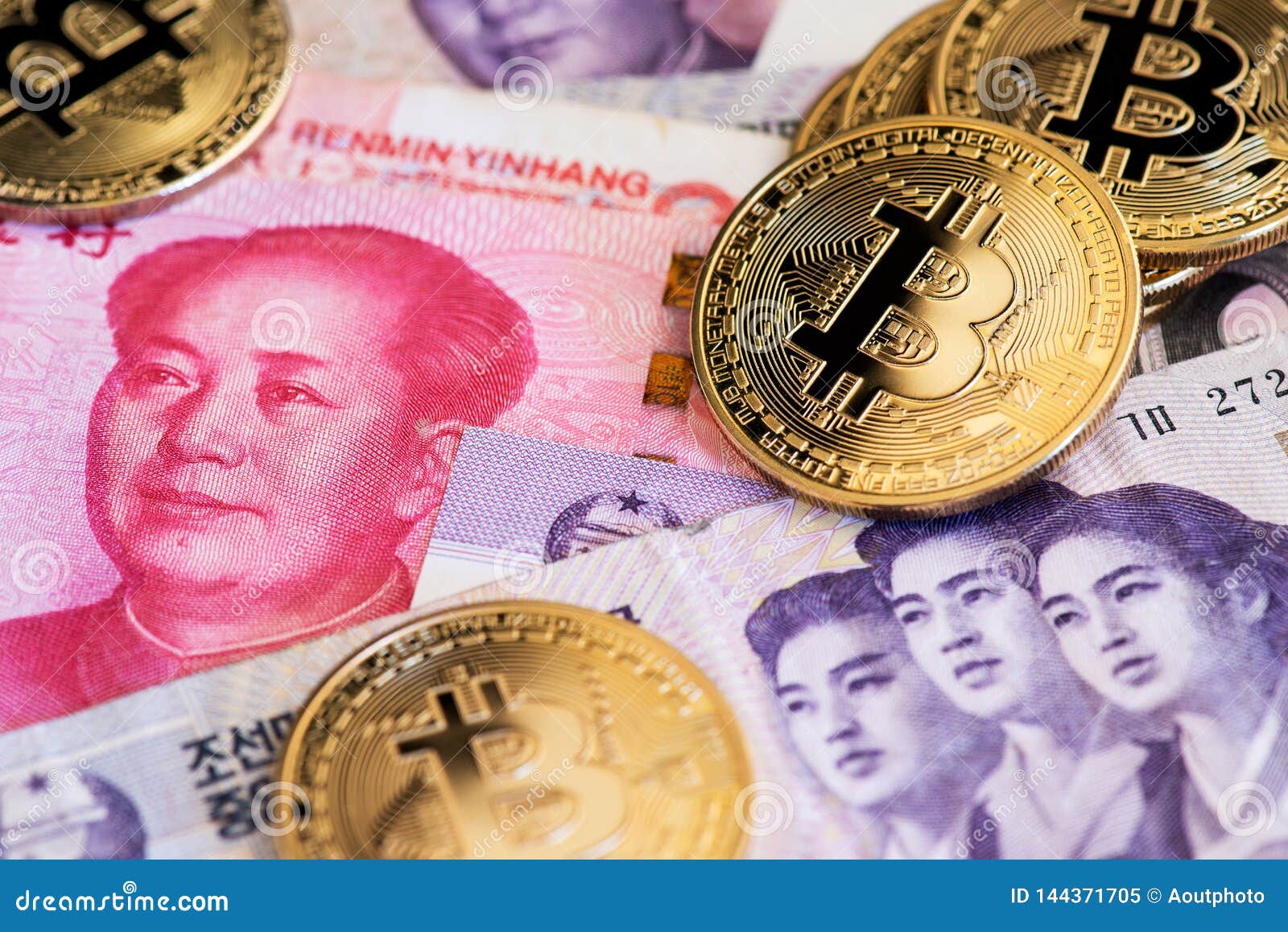 Bitcoin Cryptocurrency Coins On China Yuan Renminbi ...