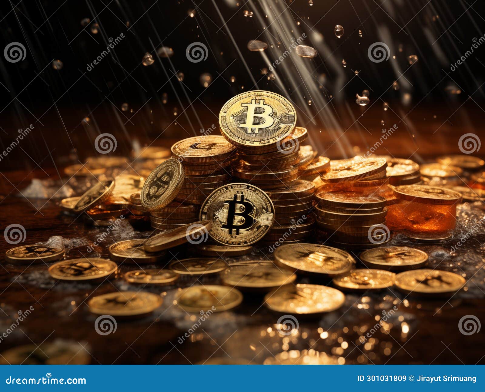 Bitcoin Currency with Rain on Dark Background. Cryptocurrency Concept Stock  Illustration - Illustration of yellow, darkness: 301031809