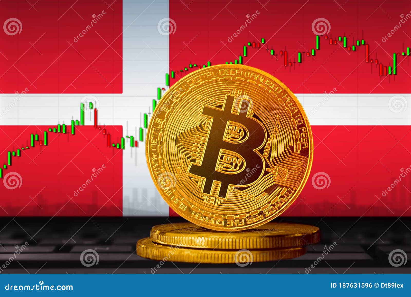 Bitcoin Denmark; Bitcoin BTC Coin on the Background of the Flag of Denmark  Stock Photo - Image of payment, exchange: 187631596