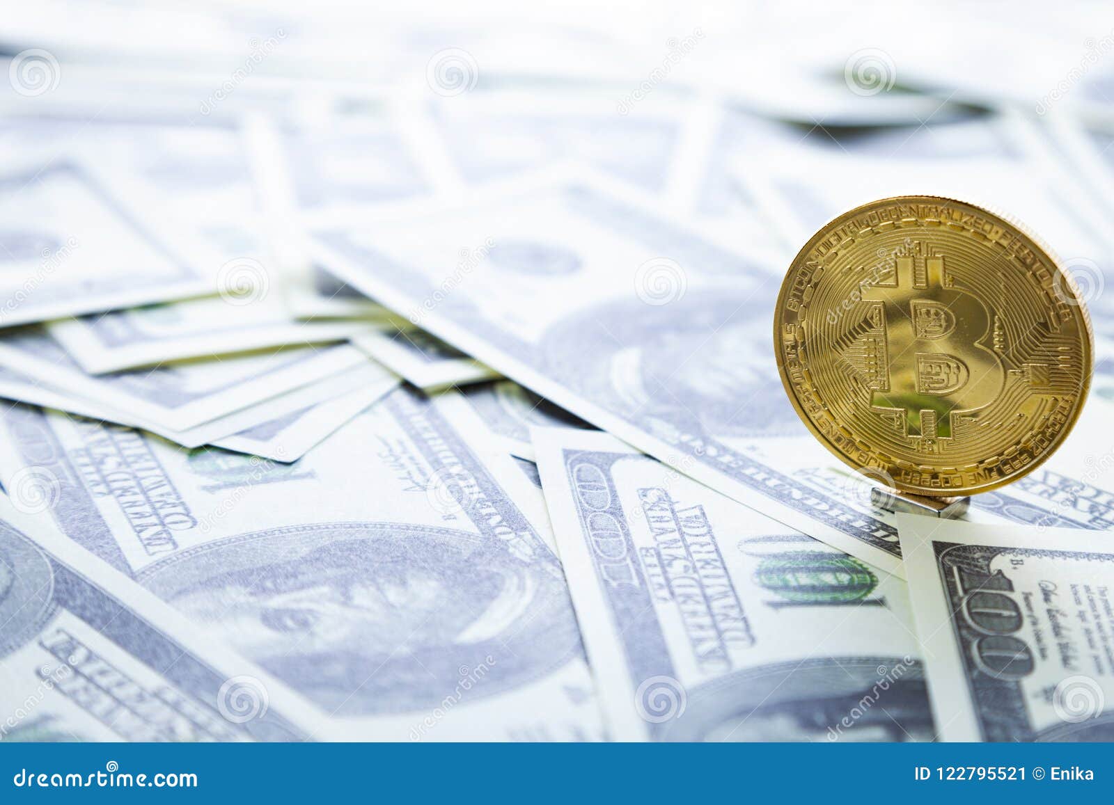 Bitcoin on dollars. stock image. Image of finance, digital - 122795521