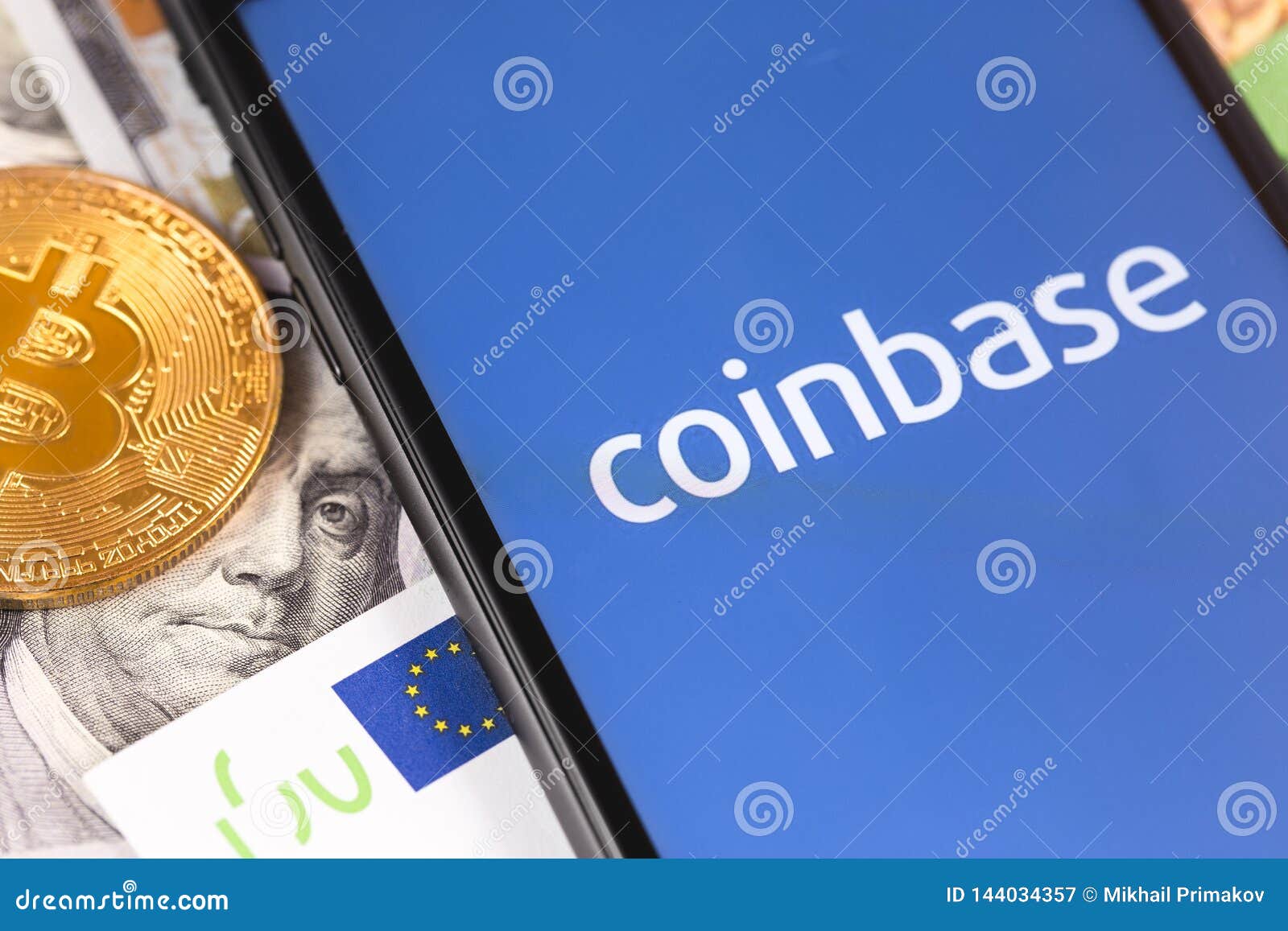 Bitcoin, Dollars, Euro Banknotes And Smartphone With ...