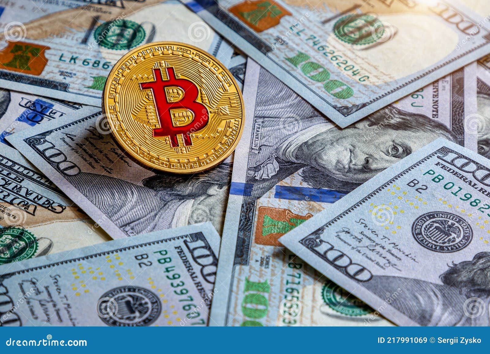 Bitcoin and Dollars. the World`s Digital Currency Stock Image Image of concept, banknote