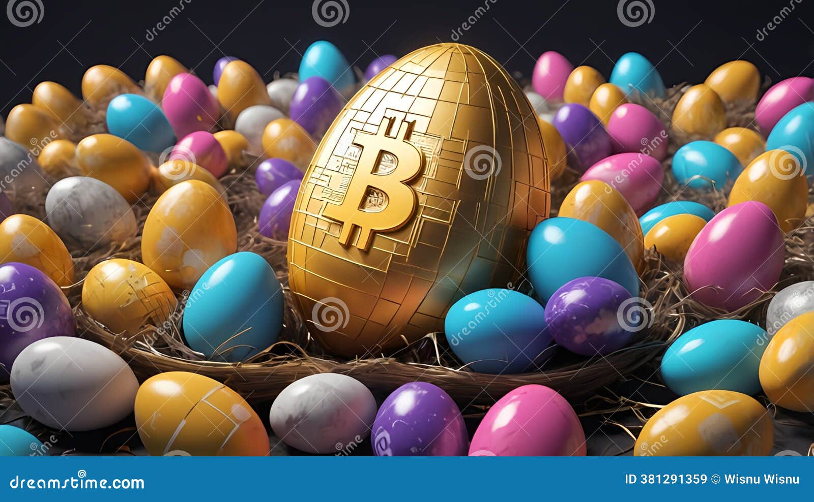 Bitcoin Egg Concept with Pastel Colored Eggs in Nest Stock Illustration -  Illustration of promotion, themed: 381291359