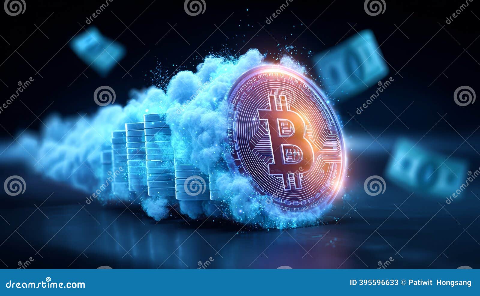 Bitcoin Emerging from the Cloud, Cryptocurrency and Cloud Computing Synergy  Bitcoin Stock Illustration - Illustration of money, system: 395596633