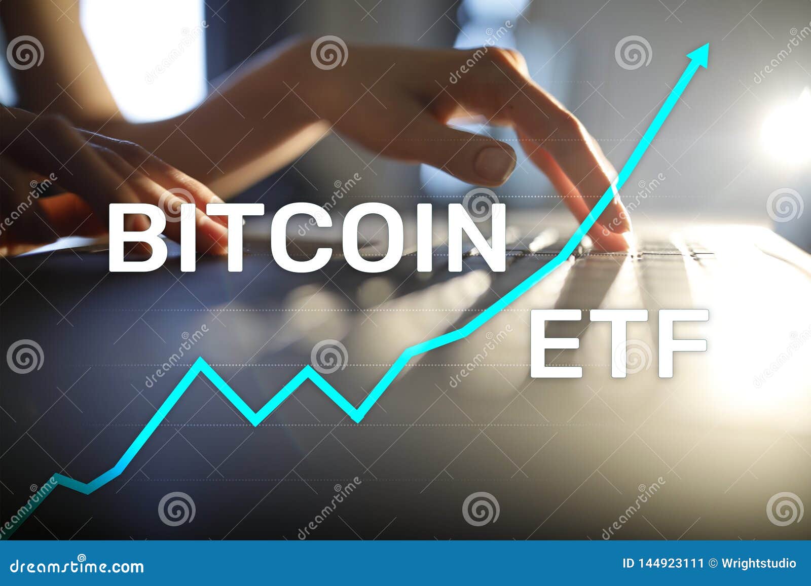 bitcoin etf, exchange traded fund and cryptocurrencies concept on virtual screen.