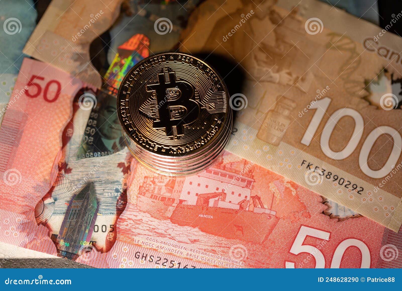 Bitcoin on Fifty and 100 Canadian Dollar Banknotes, Trading