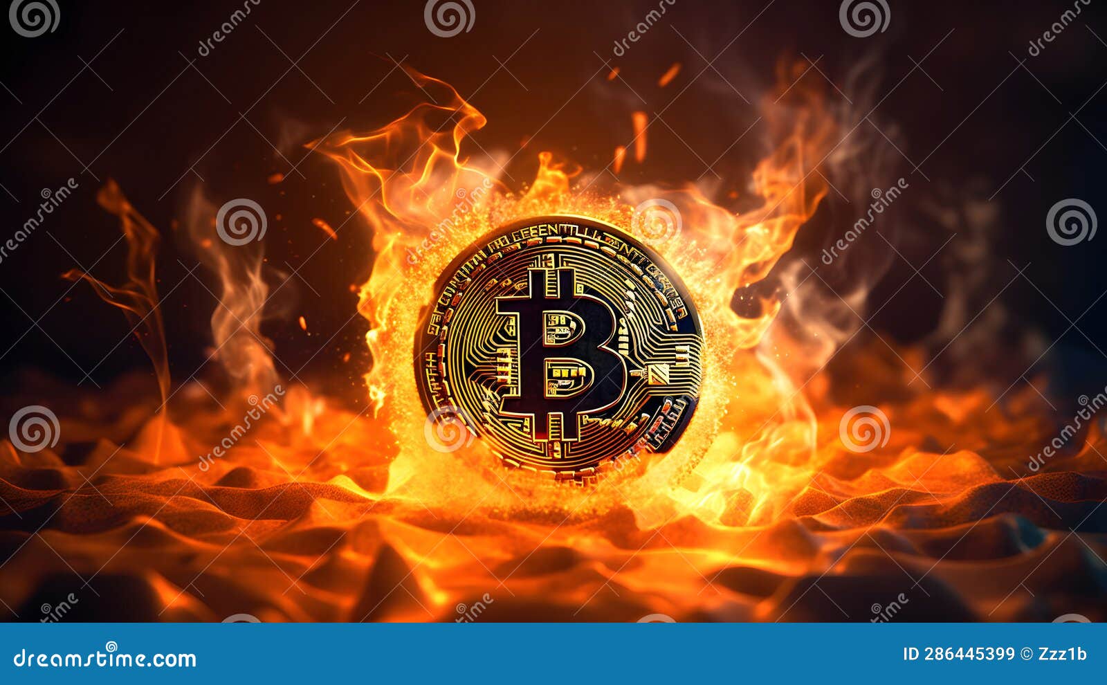 bitcoin on fire, neural network generated photorealistic image