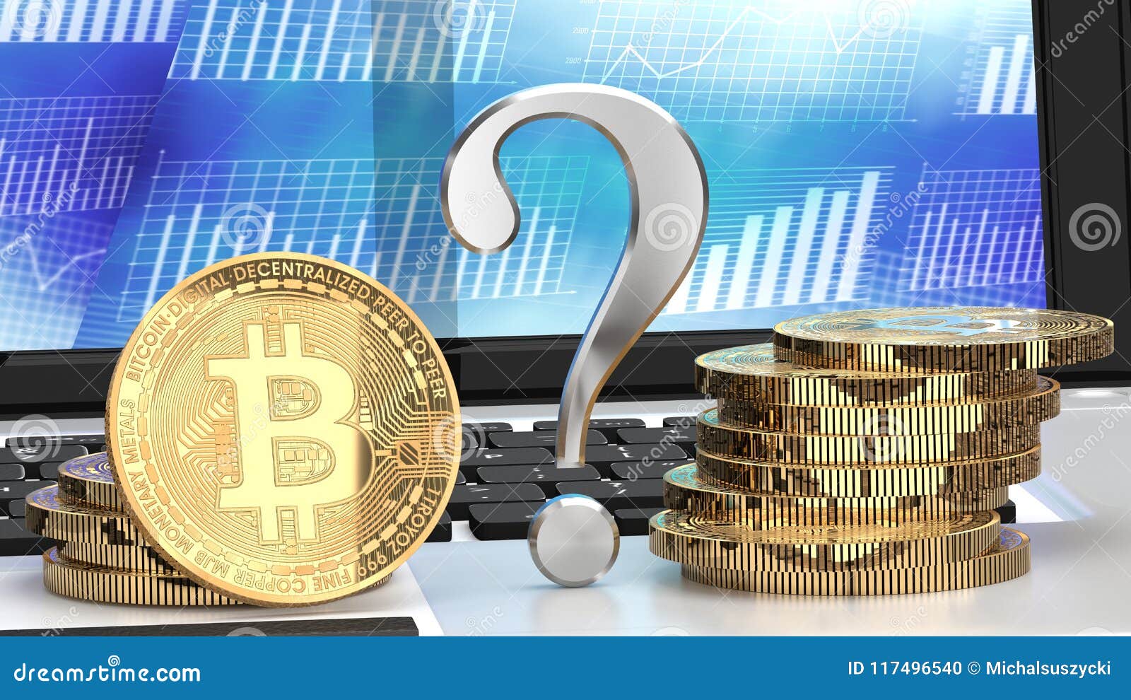 Bitcoin Future, Question Mark, Bitcoin on a Laptop and Graphs in the  Background Stock Illustration - Illustration of growth, laptop: 117496540