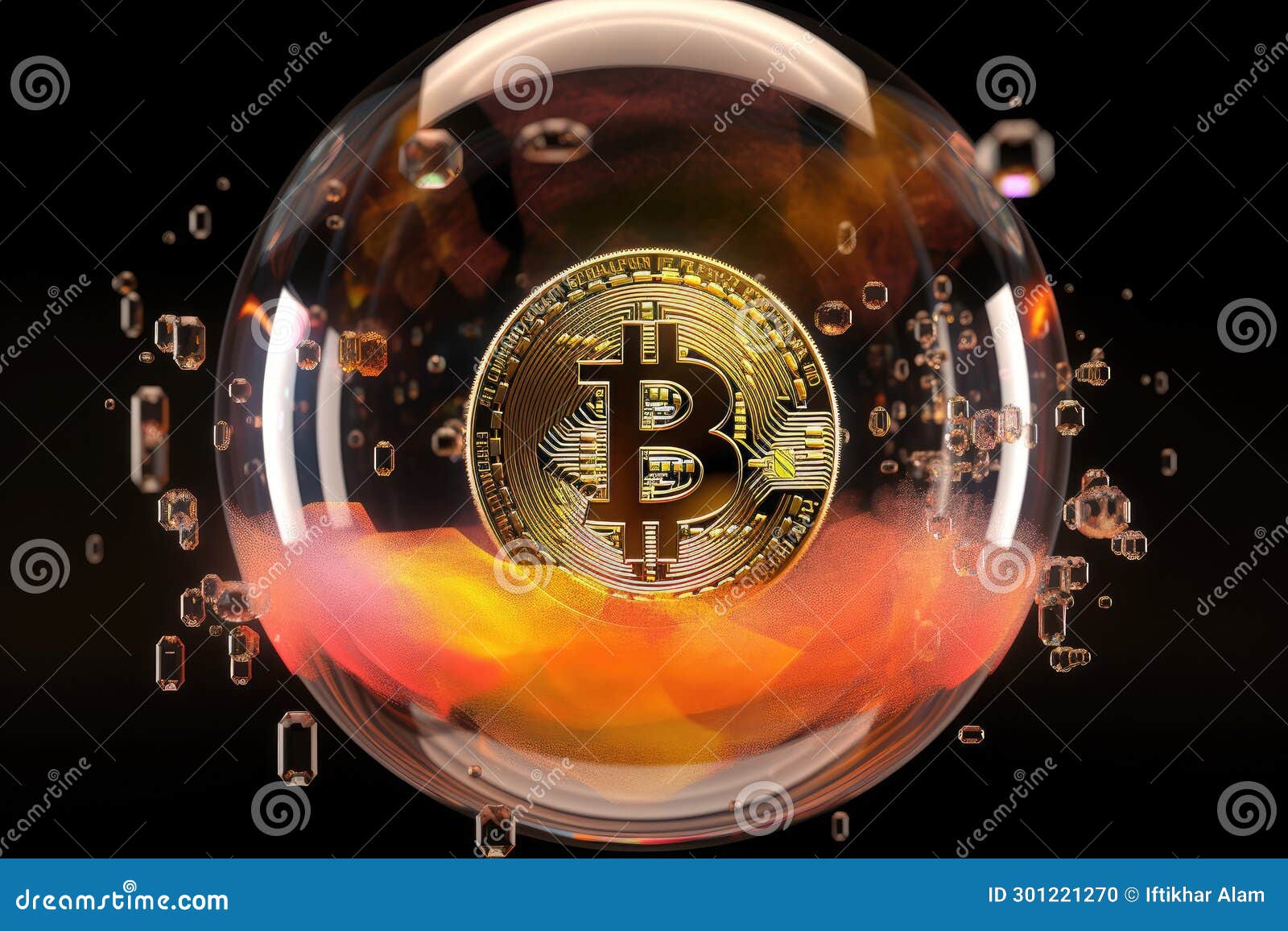 Bitcoin in a Glass Sphere on a Black Background. 3d Rendering, Bitcoin  Bubble Inflation, AI Generated Stock Illustration - Illustration of render,  money: 301221270