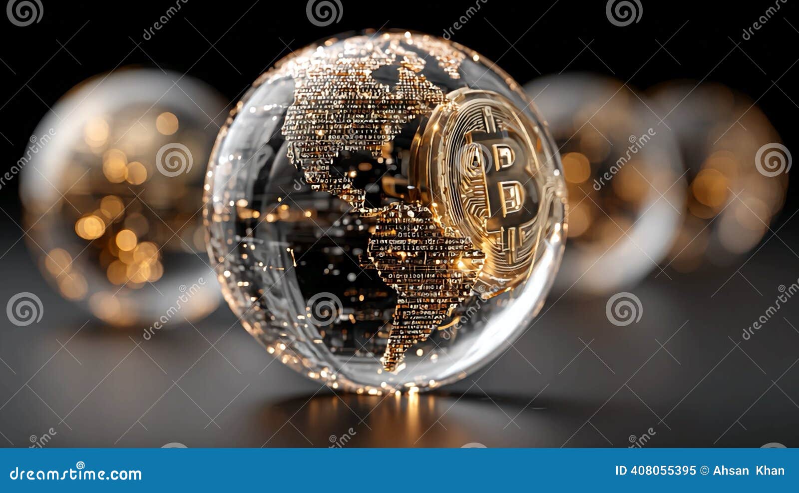 Bitcoin Globe: Cryptocurrency and Global Finance Stock Illustration -  Illustration of assets, platform: 408055395